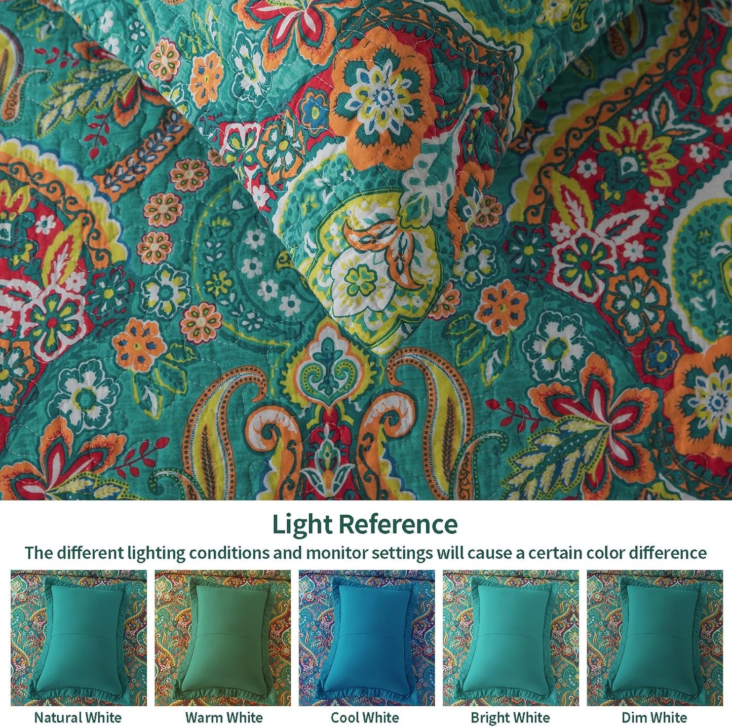 VAPUTAR Cotton King Quilt Bedding Set - 3Pieces Quilt King Size with Floral Pattern, Soft Lightweight Quilted King Size Bedspread (98*106 inch), Reversible Bedspread Coverlet Suitable for All Season