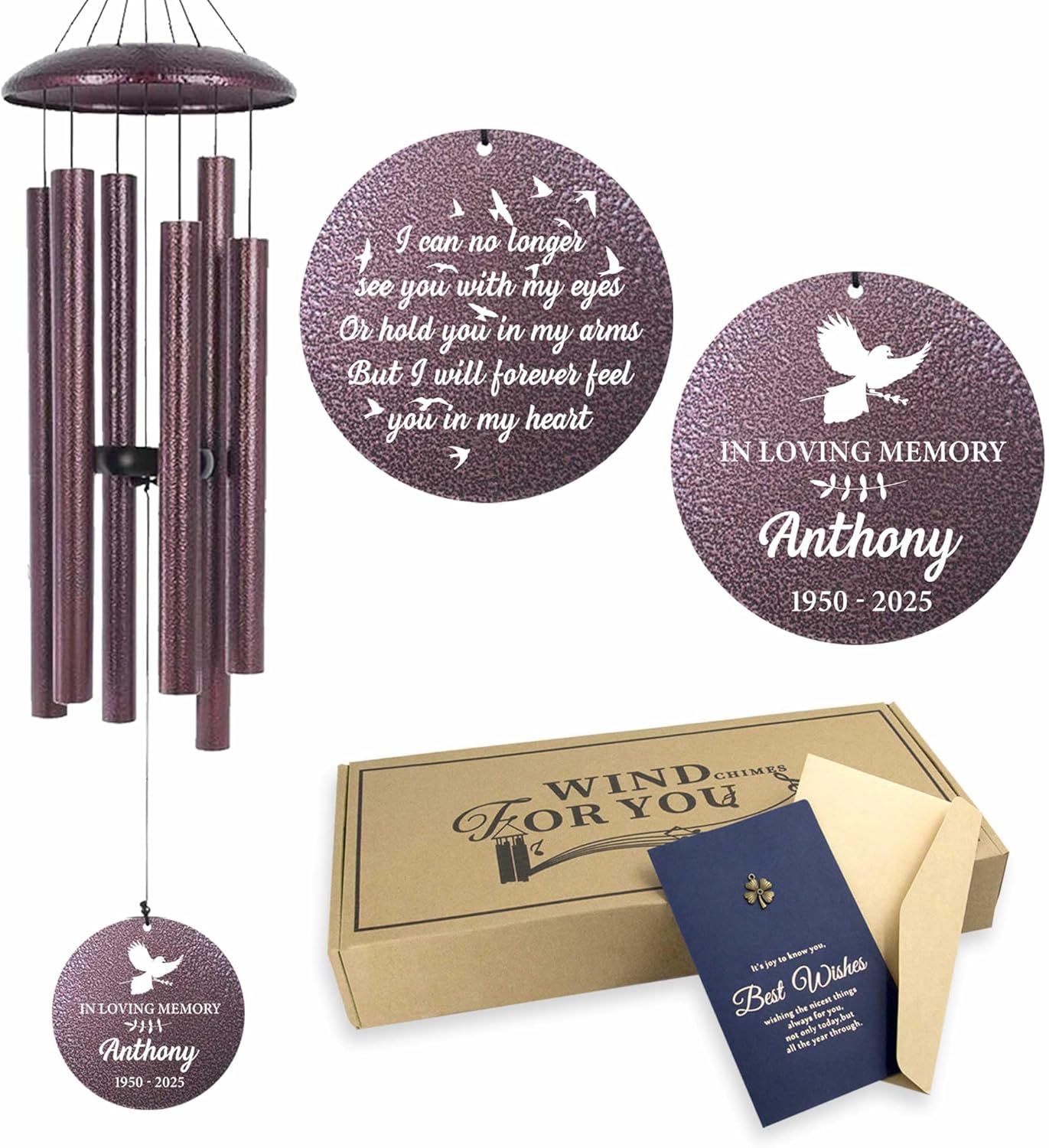 ASTARIN Large Engraving Wind Chime Memorial, Personalized Windchimes in Memory of a Loved One, Loss of Mother Lover Sympathy Gifts, Remembrance Gift for Loss Wife Husband(Produced in USA)
