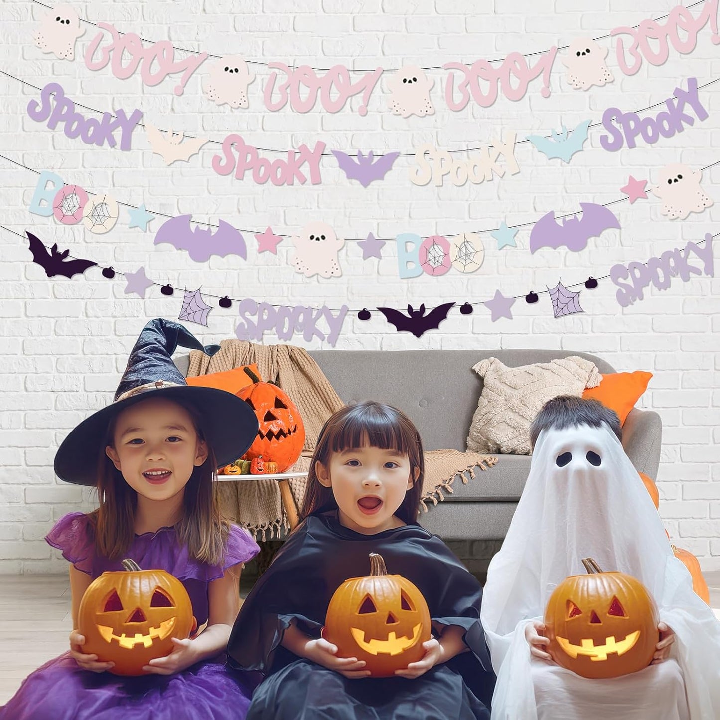 Pastel Halloween Decorations Garland, Cute Bat Boo Ghost Pastelween Banner Pastel Halloween Spooky Garland for Kids Hallo ween Baby Shower Birthday Decorations Home Classroom