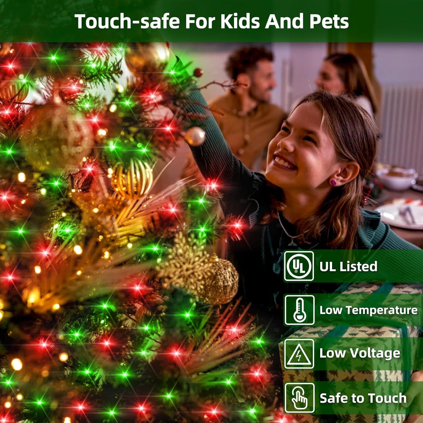 300LED Christmas Lights Outdoor Indoor Use, 12 Lighting Modes 75ft Christmas Tree Lights with Timer, Dimmable Red & Green LED StringLights Waterproof for Yard Tree Wedding Party Holiday Red & Green