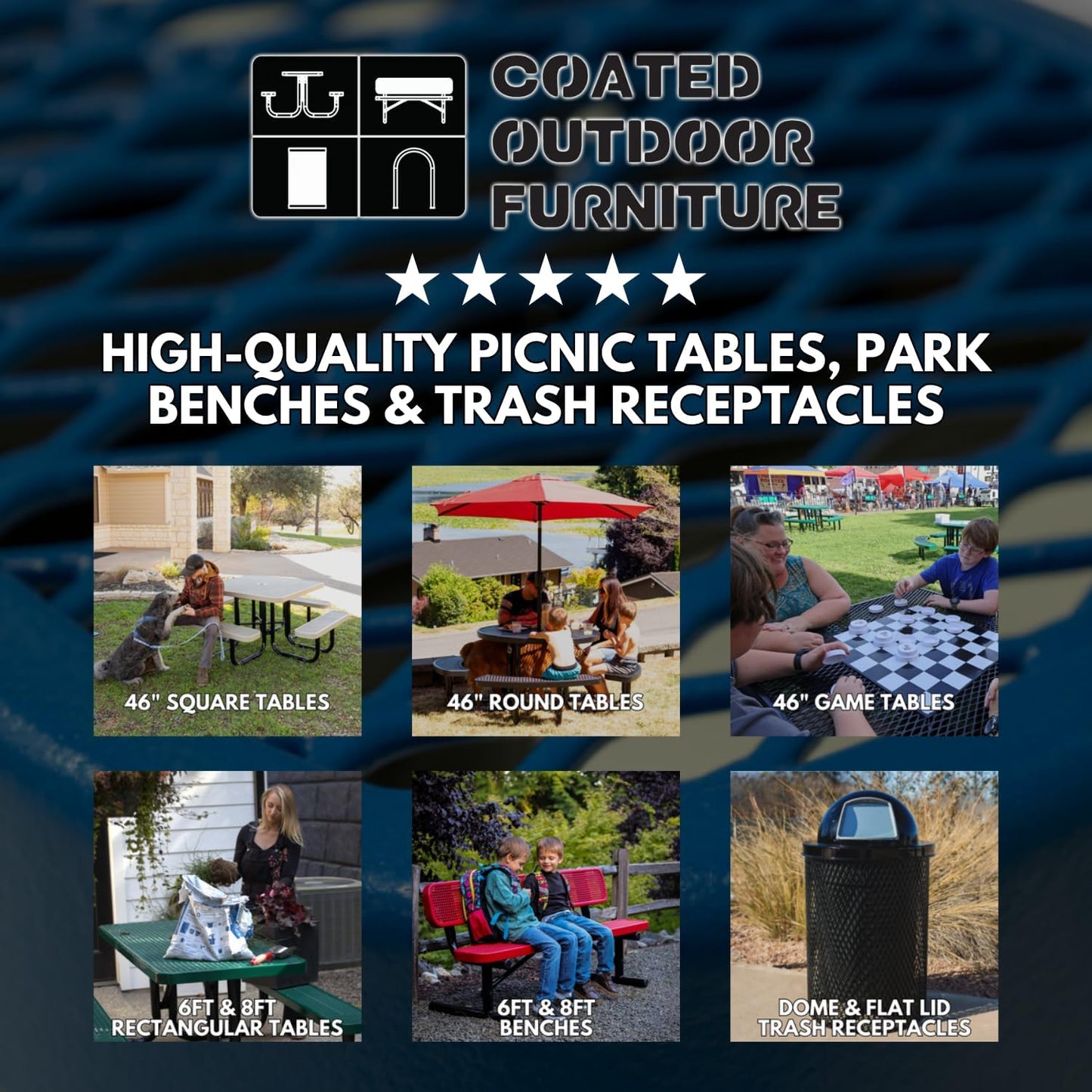 Heavy-Duty Portable Outdoor Picnic Table with Umbrella Hole, Punched Steel Patio Dining Furniture Made in America (46" Round Top, Textured Red)
