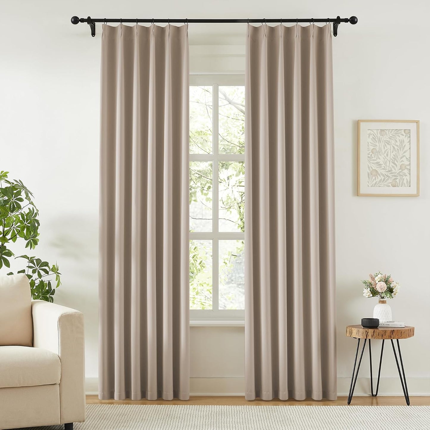 KangBang Taupe Pinch Pleated Window Curtains 2 Panels Set, 90 Inch Blackout Curtains for Bedroom Dining, Energy Saving Modern Stylish Decorative for Hotel Dorm, W40xL90
