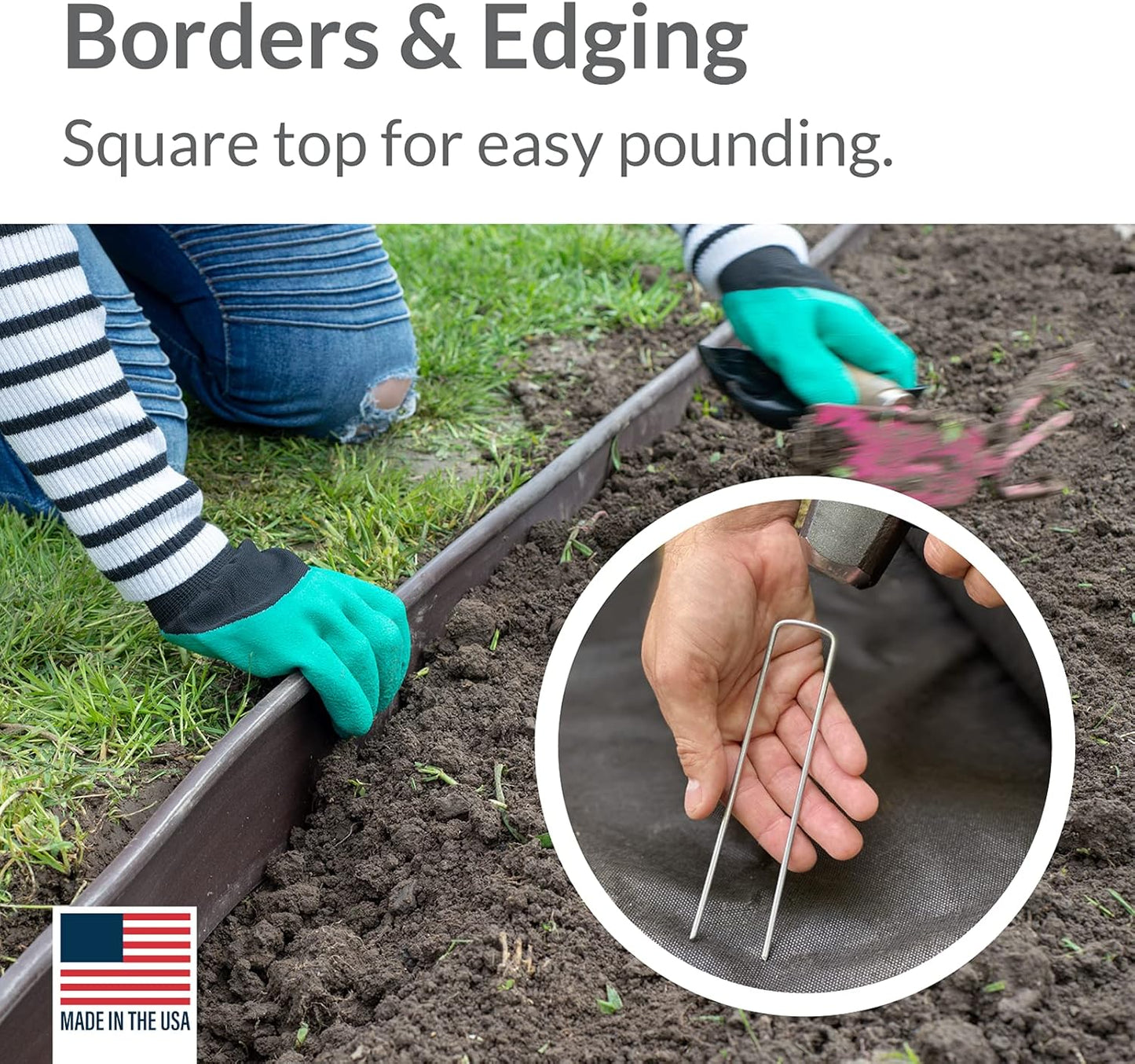 Pinnacle Mercantile USA Made 250 Pack Garden Landscape Staples Weed Barrier Fabric Stakes Galvanized 6 inch Pins Anti Rust Sod Staple 11 Gauge Steel