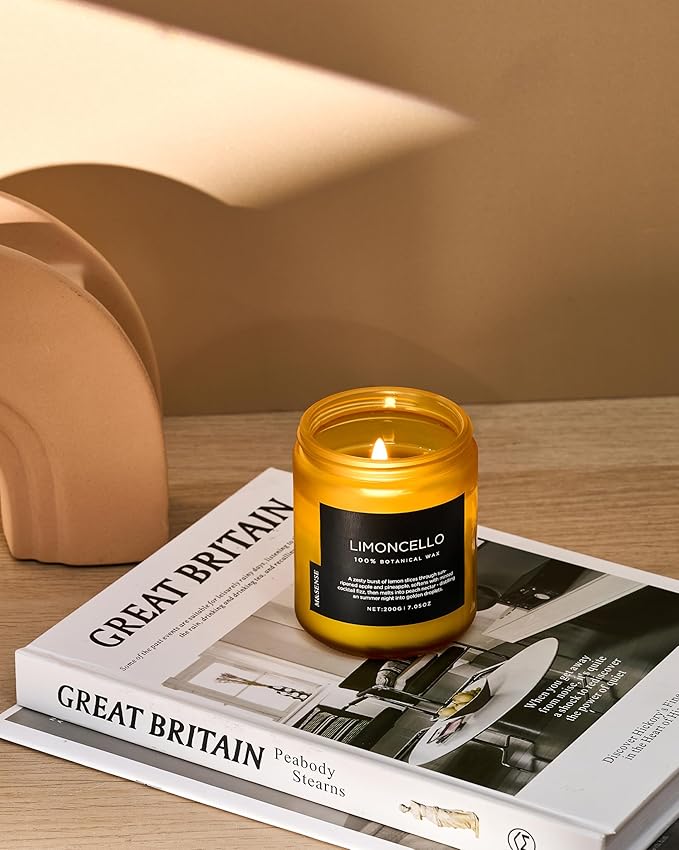 M&SENSE Limocello Summer Scented Candle, 7.05oz 50 Hours Long Lasting Burn Non Toxic Natural Soy Wax Lemon Highly Scented for Home Decor, 2 Wick Relaxing Candle Gifts for Yoga Spa Meditation