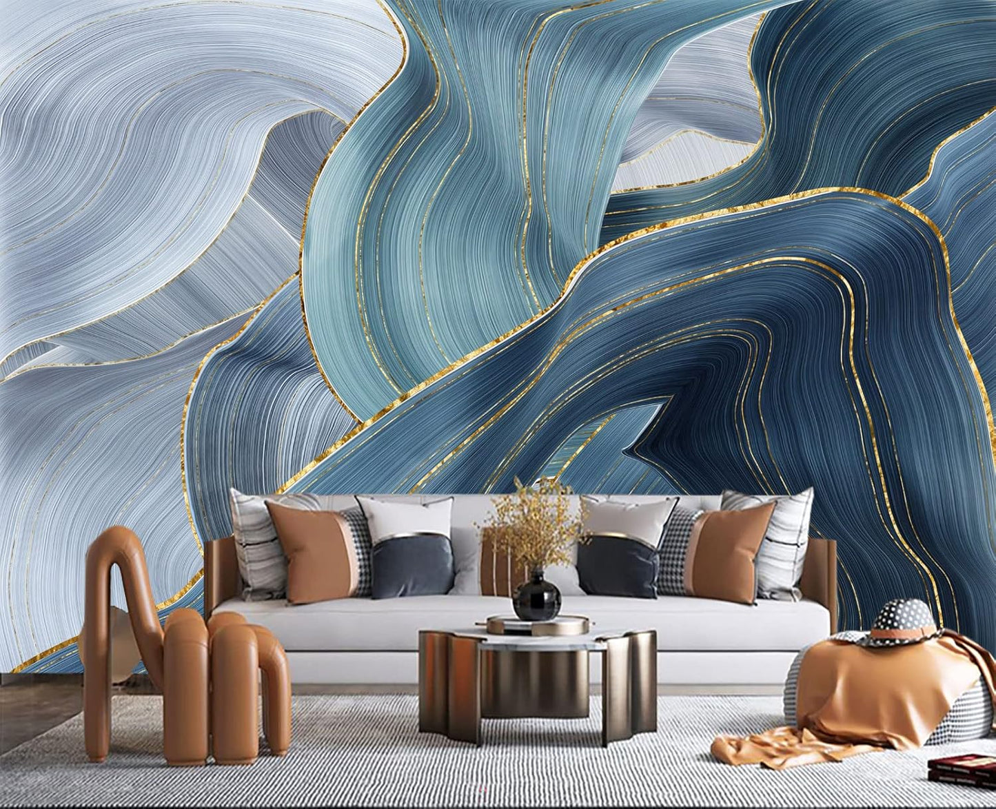 Gilding Marble Blue Wall Mural Wallpaper for Bedroom 137" x 100"