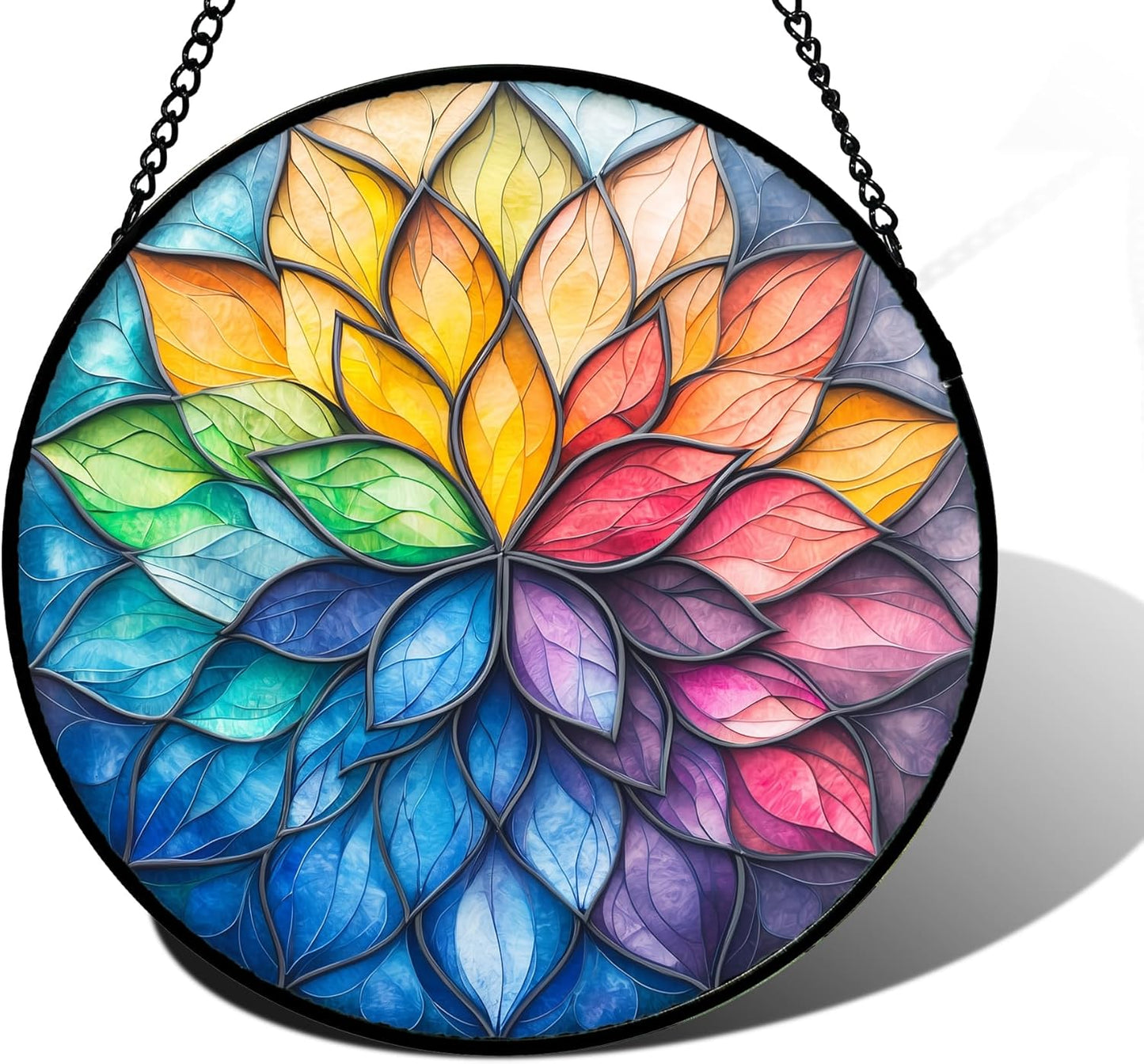 Stained Glass Window Hanging, Colorful Flower Petals Sun Catchers Diamond Glass Panel Hangings Suncatcher Decor for Birthday for Women, Men, Wife, Aunt, and Mom 7.8 in