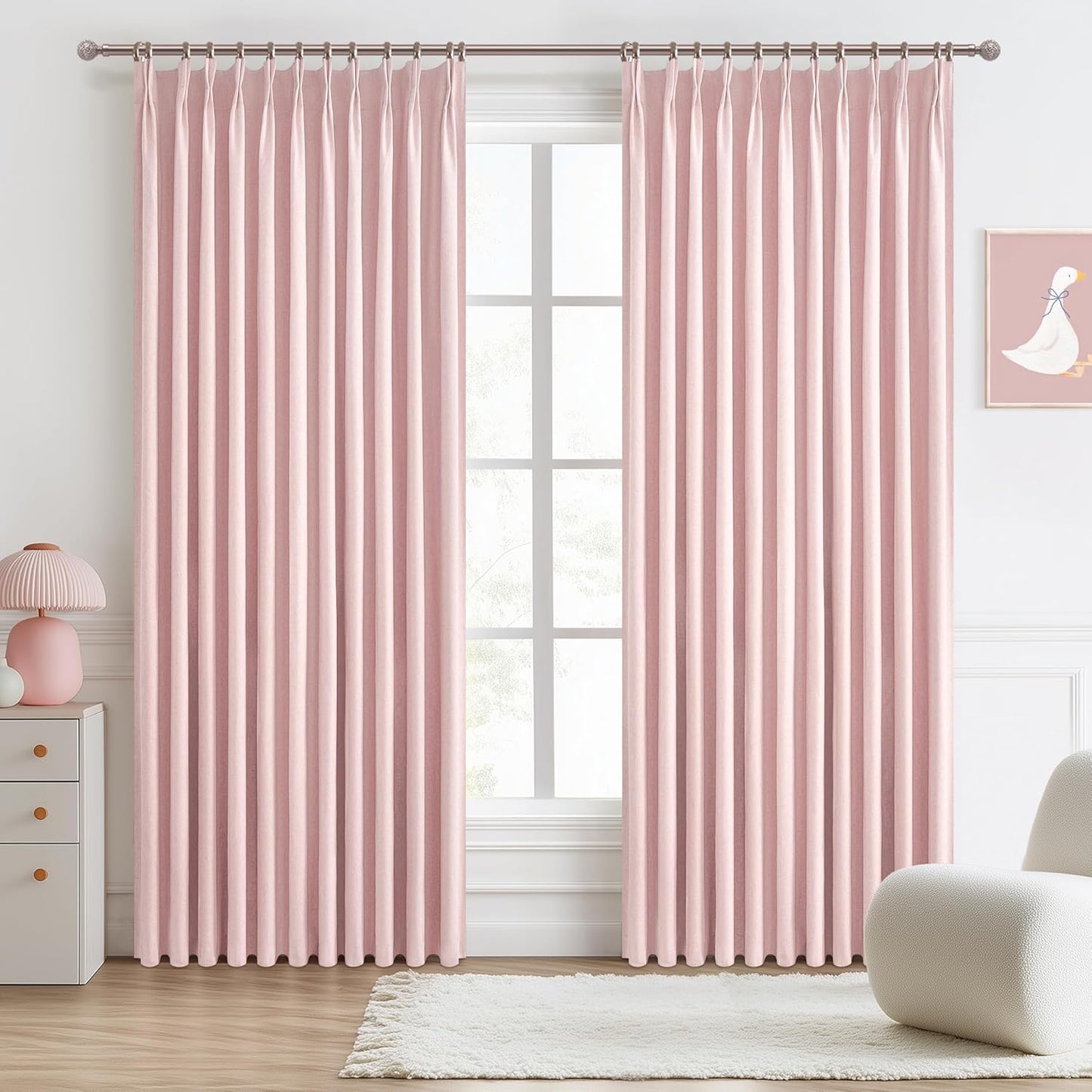 Baby Pink Blackout Curtains 70 Inches Extra Wide Pinch Pleated for Grils Bedroom 2 Panels Set,Cute Viral 70 Inch Curtain for Sliding Glass Doors Thermal Large Window Heavy Drapes (W70xL96x 2 Panels)