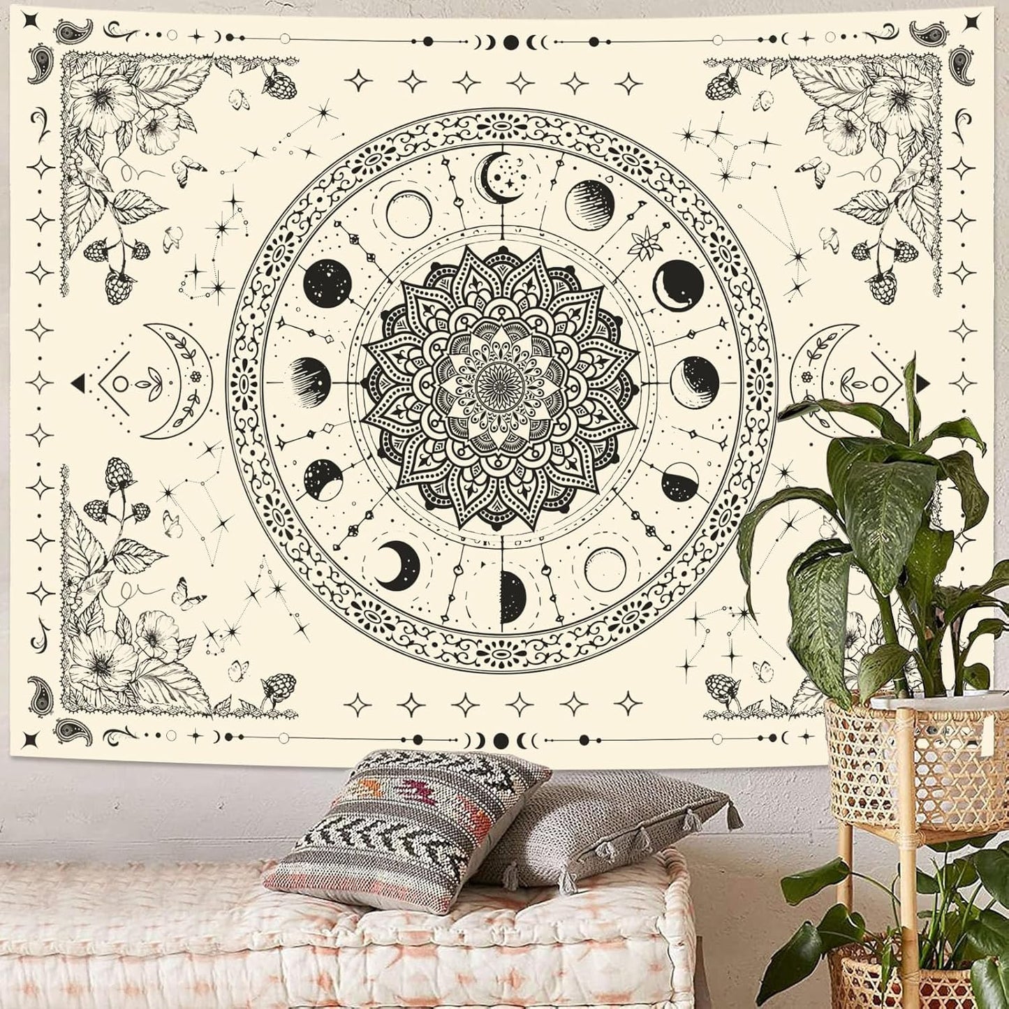 Lunerfex Mandala Moon Tapestry Boho Tapestry for Bedroom Black and White Tapestries Wall Hanging Living Room Wall Art and Home Decor 70x90