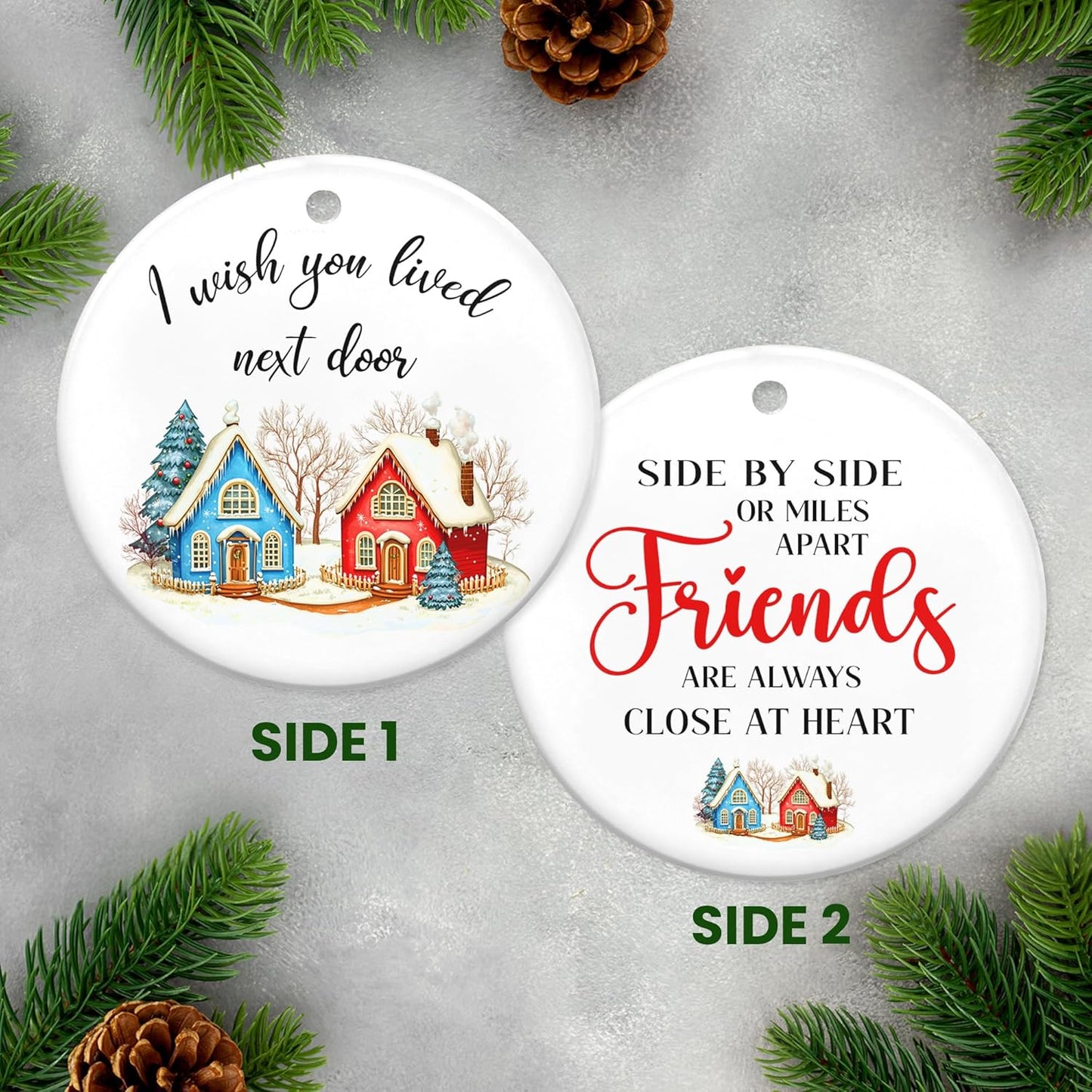 OASSIE Friendship Gifts for Women - Christmas Ornaments 2024, Birthday Gifts for Besties - Two-Sided Printed Designs, One Ceramic Ornament