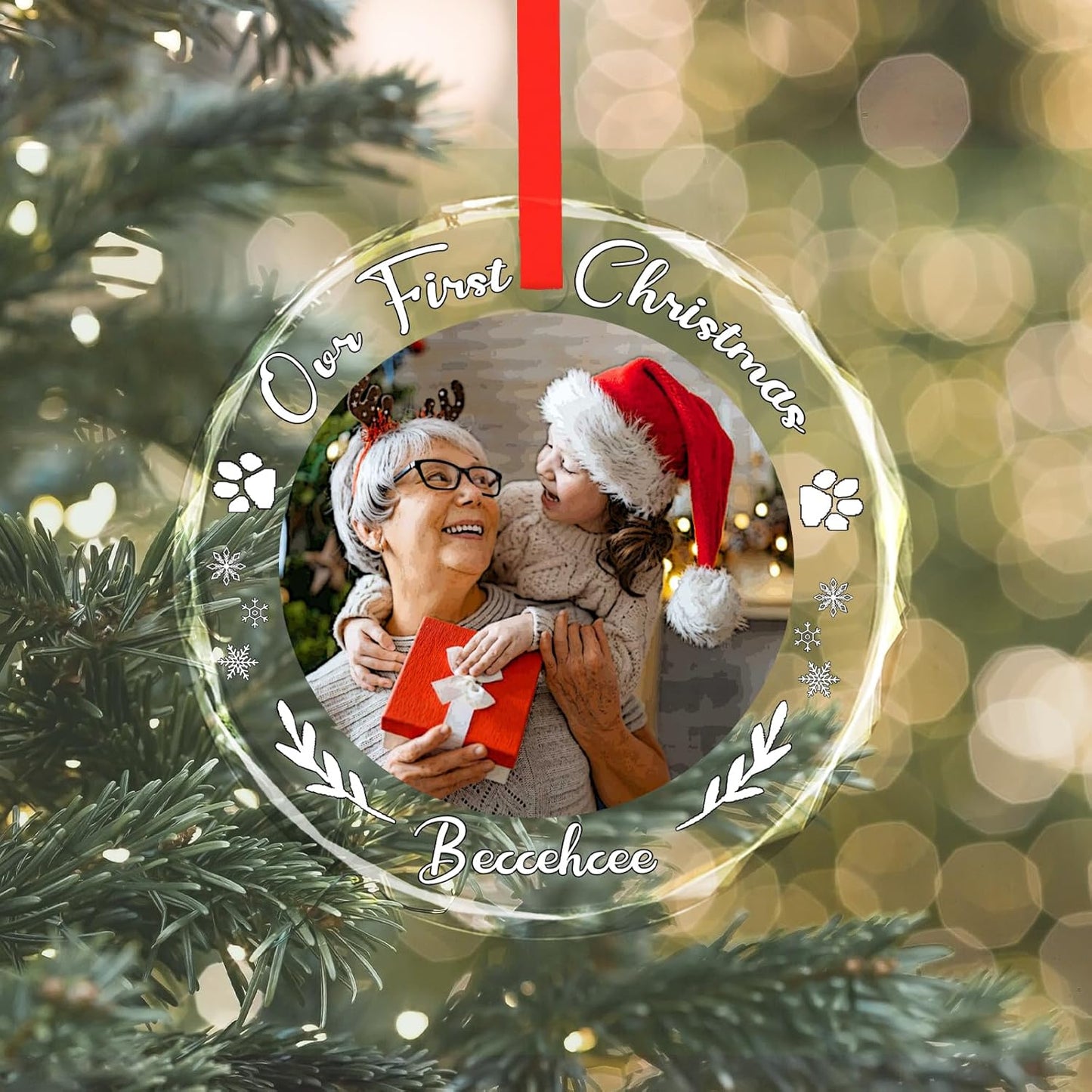 Personalized Christmas Ornaments, Custom Glass Ornament with Name/Photo/Text,Customized Christmas Tree Decor Gifts for Family, Dad, Mom, Him, Her, Couple,Snowflake