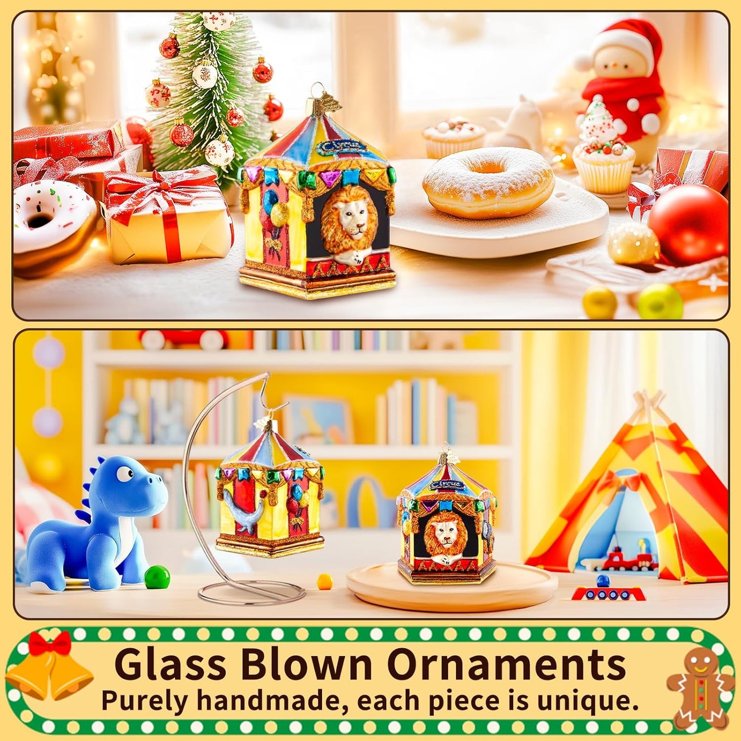 Christmas Ornaments,Lion Ornament for Christmas Tree,Hand-Blown Glass Ornaments,Zoo Circus Collection Figurines Hanging Ornament,Personalized Decorations for Animal Lovers Holiday Party Home Gift