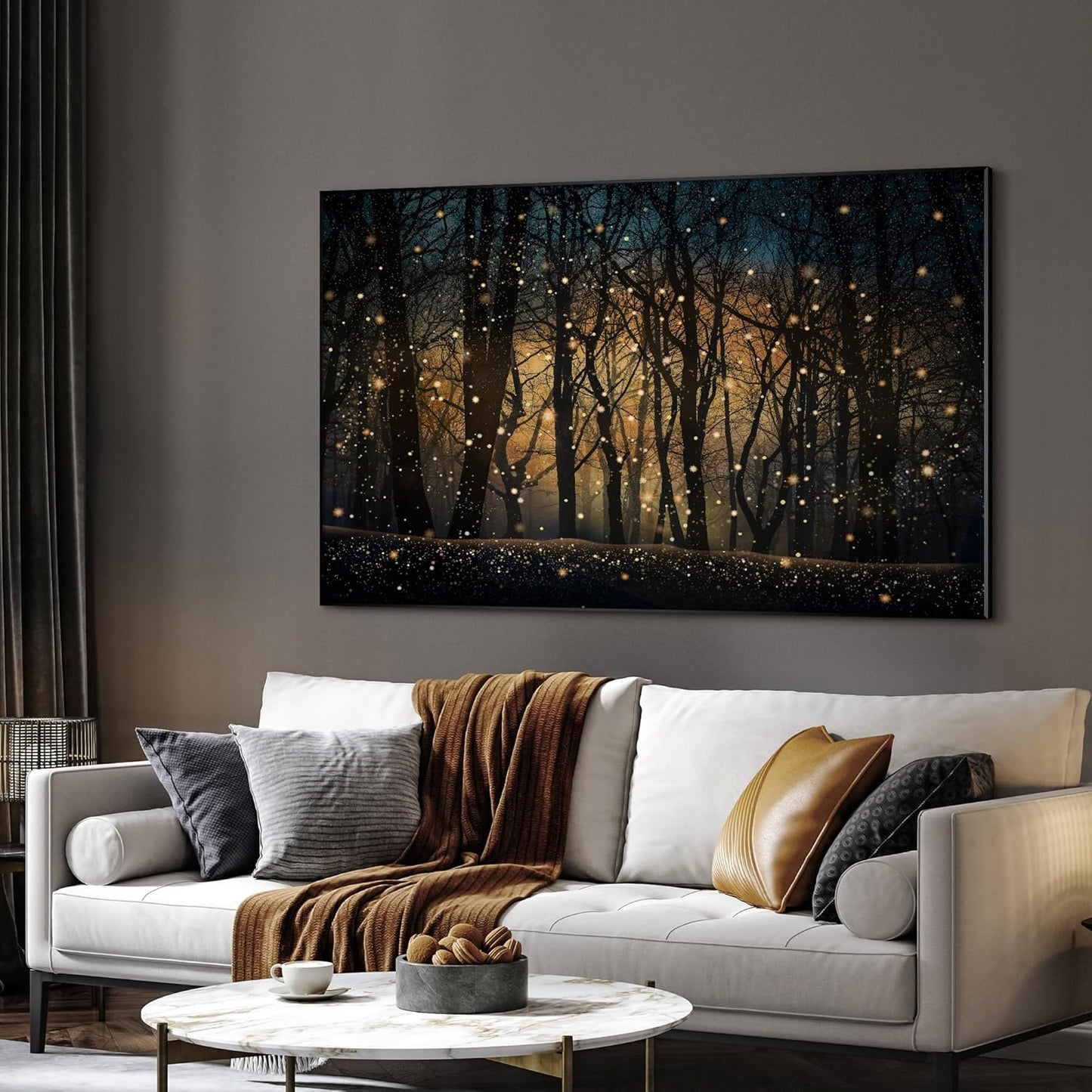 SIGNWIN 30"x60" Extra Large Framed Wall Art Magical Firefly Night Forest, Enchanted Woodland Scene for Home Living Room Bedroom Decor (Frame Assembly Required)