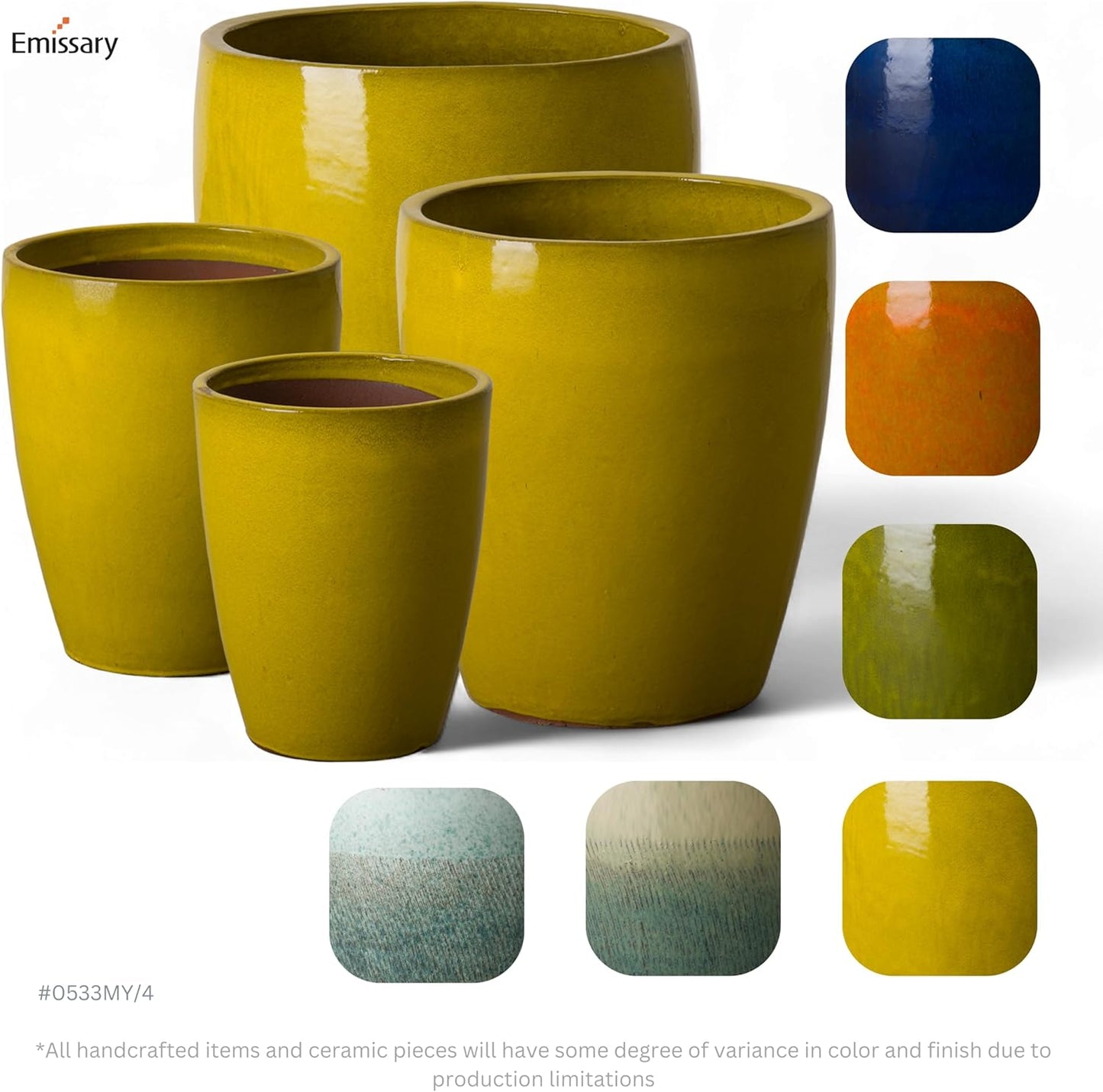 Emissary Home and Garden Bullet 11.5 in. Mustard Yellow Ceramic Round Planter (11.5 in. L x 11.5 in. W x 14 in. H) with Drainage Hole