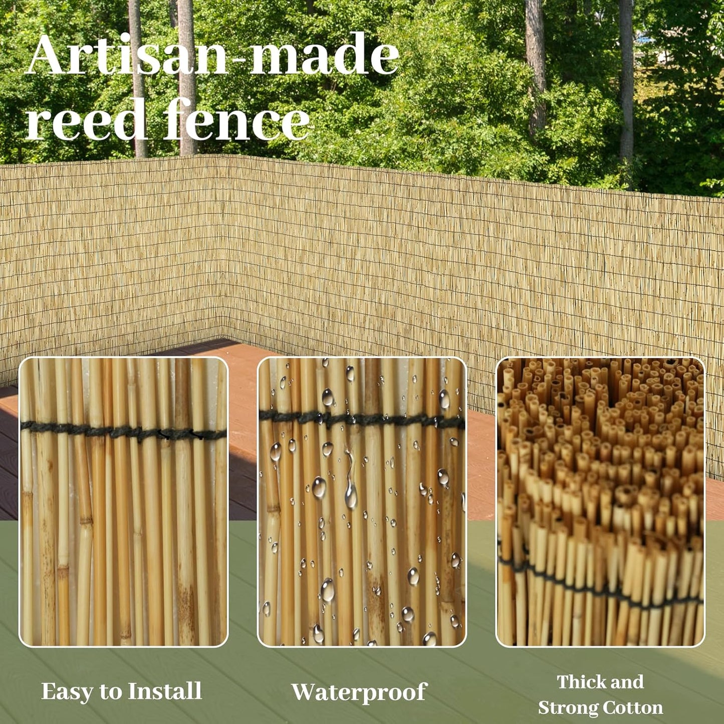 Natural 5.6FT X 16.4FT Reed Fencing Roll, Balcony Privacy Reed Shade Bamboo Fencing Garden Fence Border, Wind Block Sunshade Fence Screen for Outdoor Yard Patio Flower Bed Edge