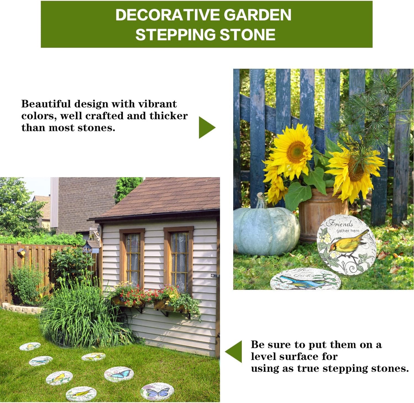 Sungmor 3PC Pretty Garden Stepping Stones, 9.5" Large Concrete Decorative Stones with Beautiful Pattern, Unique Outdoor Lawn Accents, Yard Walkway Flower Bed Wall Shelf Welcome Friends Decorations