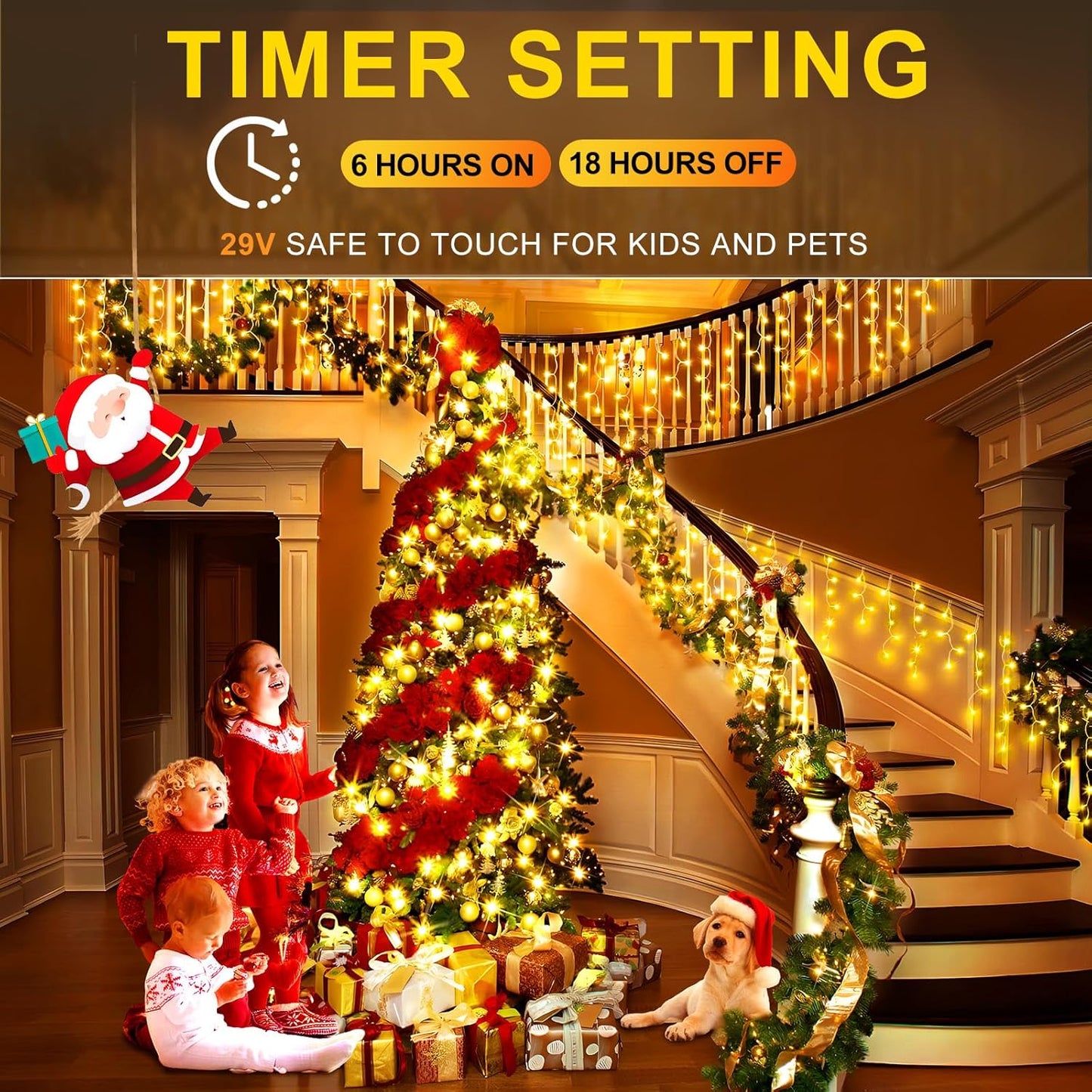 KNONEW 99ft 960 LED Christmas Lights Outdoor Decorations with 180 Drops, 8 Modes Curtain Fairy Light, Clear Wire LED String Light Indoor Decor for Wedding Party Christmas(Warm White)