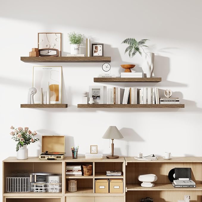 55 Inch Floating Shelves, 11.6 Inch Deep Floating Shelves for Wall, Floating Shelf with Invisible Brackets, Deep Shelves for Bathroom, Bedroom, Living Room, 1 Pack, Brown