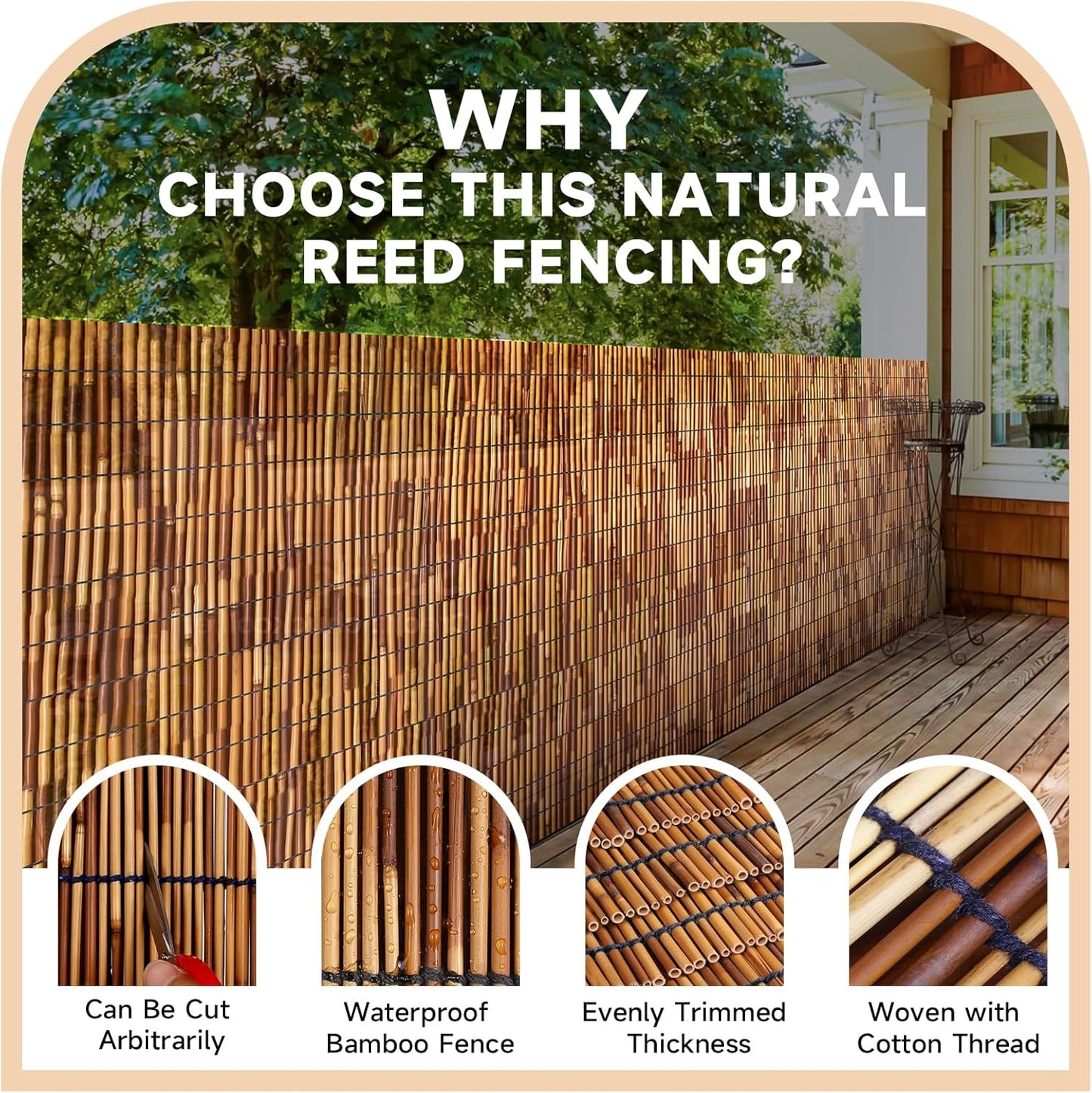 ZNCMRR Reed Fencing Rolls Natural Bamboo Fence 5.5 Feet High Privacy Screen Curtains Fence for Balcony Patio Garden Backyard Shades Outdoor 5.5FT X 16.4FT （Brown）