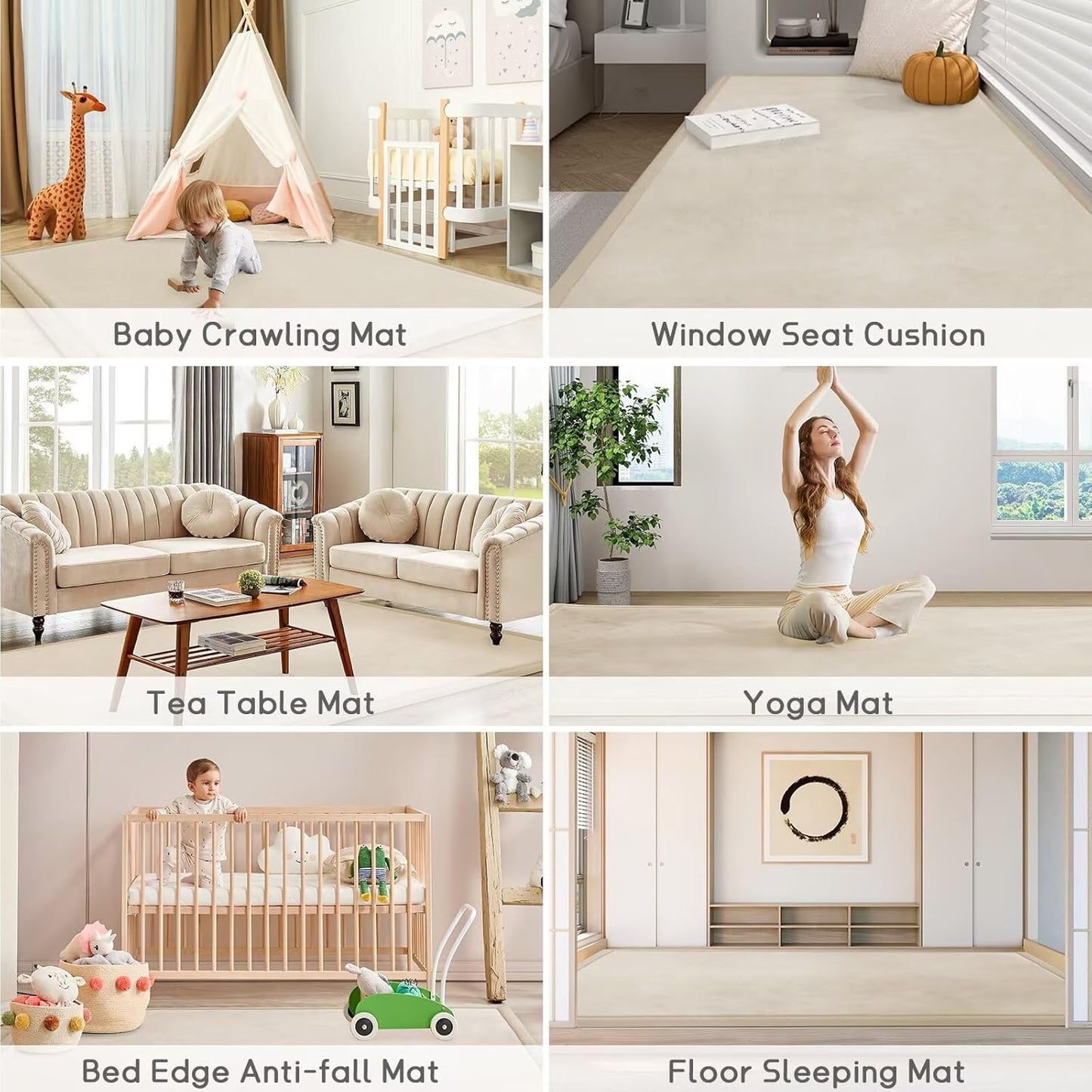 Baby Play Mat for Floor Tummy Time Mat Nursery Rug Muscle Mat Area Rug Playroom Rug Tatami Mat 6'7"x6'7" Memory Foam 1.3" Thick Crawling Mat for Babies,Toddlers, Infants, Kids,Floor Mat(Beige)