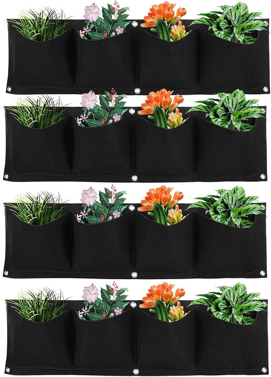 Atyhao Vertical Hanging Outdoor Wall Planter 4Pcs 4 Pocket Plant Grow Bag Wall Mounted Reusable Degradable Felt Garden Planter Herbs, Succulents Artificial Pl or Flowers. (Black)