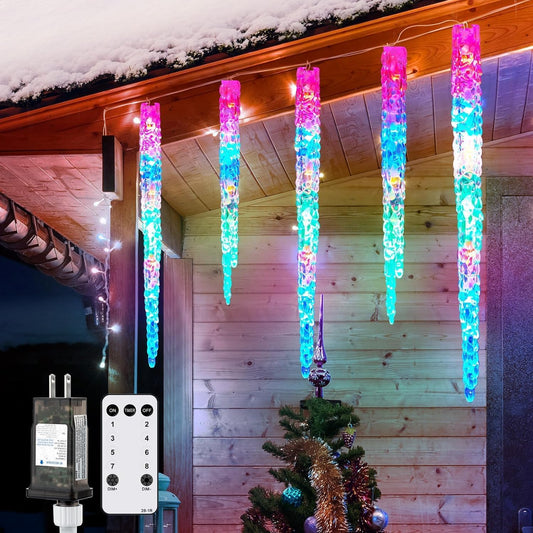 Icicle Lights Outdoor with Remote, 20ft 100 LED 20 Tubes Connectable Ice Shape Hanging Christmas Lights for Tree Patio Roof Holiday Decor, Multicolor