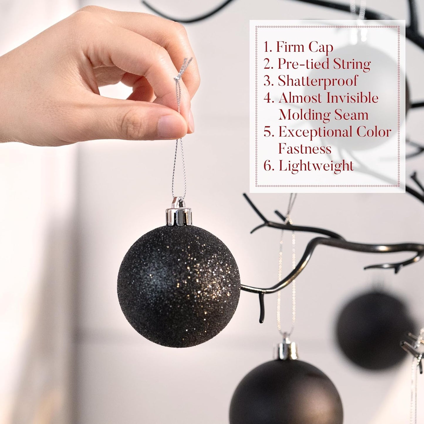 Valery Madelyn Christmas Tree Decorations Ornament Set for Fall Halloween, 50ct 2.36 Inches Black Shatterproof Christmas Ball Ornaments Hanging Xmas Holiday Party Decor