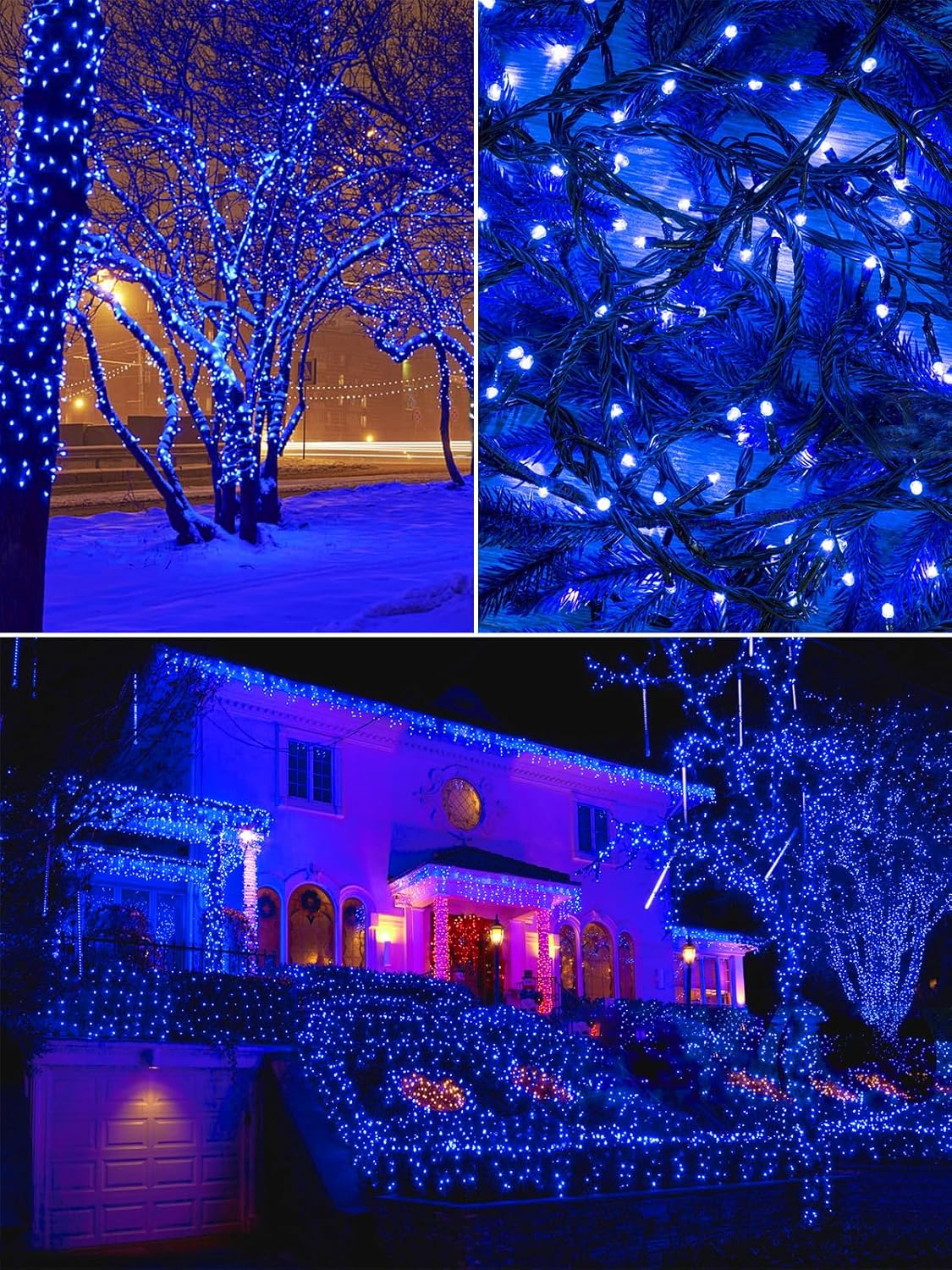 2 Pack 200 LED Solar String Lights Outdoor, Solar Christmas Lights with 8 Lighting Modes, Waterproof Green Wire Solar Tree Lights for Outside Xmas Wedding Party Garden Patio Yard Decorations (Blue)