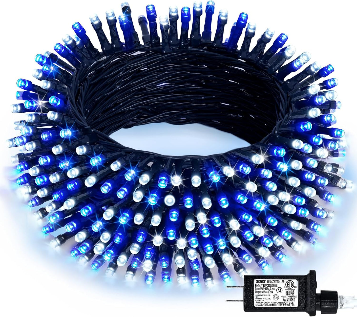 JMEXSUSS 66ft 200 LED Blue and White Christmas Lights, Outdoor Christmas String Lights Plug in, Expandable Christmas Lights for Tree Outside Party Home Decorations, EXS-S-0200