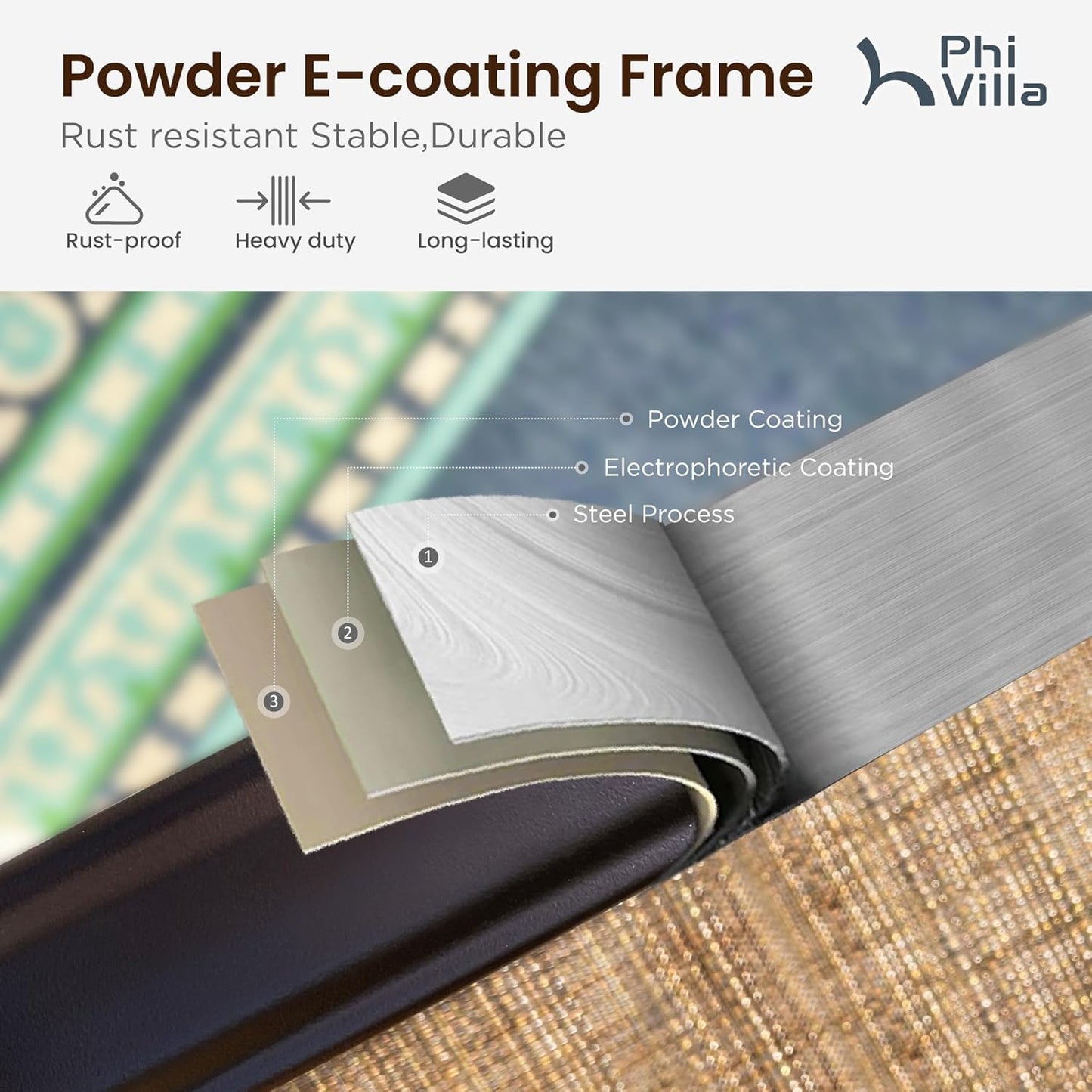 PHI VILLA Outdoor Swivel Bar Stools Set for 4, Metal Patio Bar Table and Chairs Set with Brown Textilene Fabric for Outside