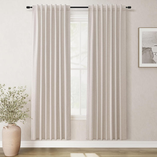 BOODII Blackout Curtains for Bedroom 80 Inch Length 2 Panels Set Room Darkening Linen Curtains Sand Beige Black Out Curtain Neutral Thermal Insulated Living Room Nursery Drapes Back Tab 52x80
