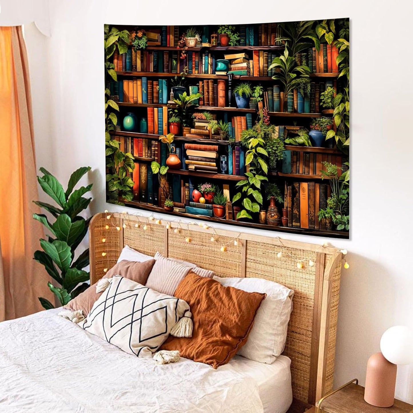 Accnicc Botanical Bookshelf Tapestry Lush Green Plant Book Shelf Tapestries Wall Hanging Art Vintage Retro Potted Plants Academics Small Library Tapestry for Bedroom Living Room Dorm 60 x 44 inch