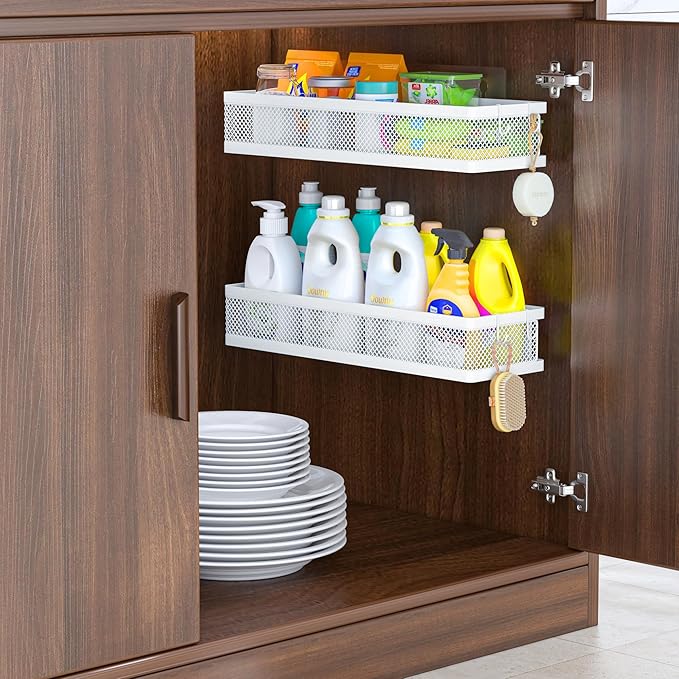 PUSDON Metal Wall Hanging Basket 2 Packs DIY Suitable for Multiple Scenes - Large White Netting Set