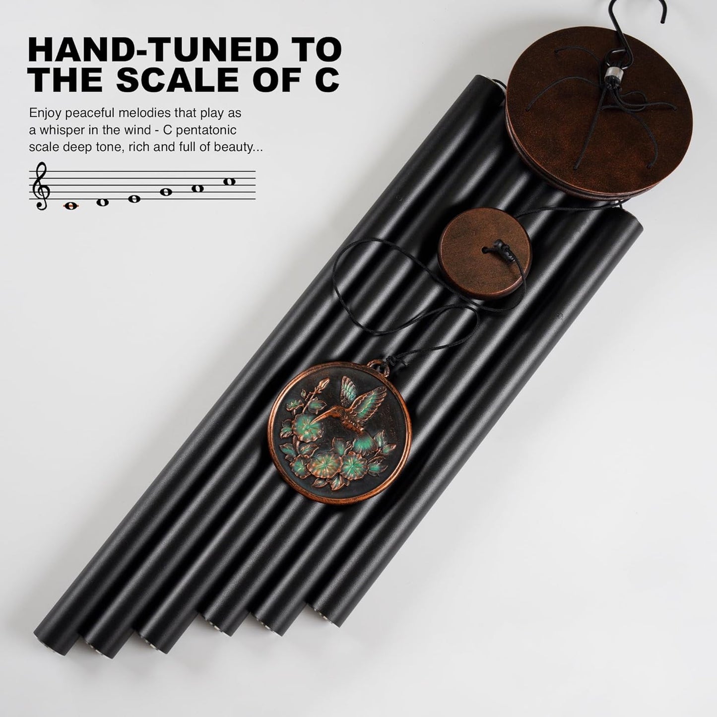 Vanquer Large Wind Chimes for Outside Deep Tone - 46'' Wind Chimes Outdoor Clearance, Windchimes Outdoors, Hummingbird Wind Chime,Sympathy Gift, Patio, Home Décor, Vintage Black (46" Hummingbird)