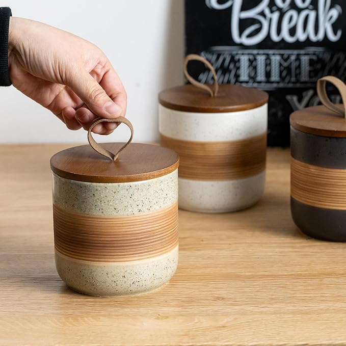 Small Ceramic Jar with Lid, Coffee Canister Coffee Container Kitchen Food Storage Jars for Spice Sugar Tea Bag, Stackable Decorative Jars for Countertop, 5oz