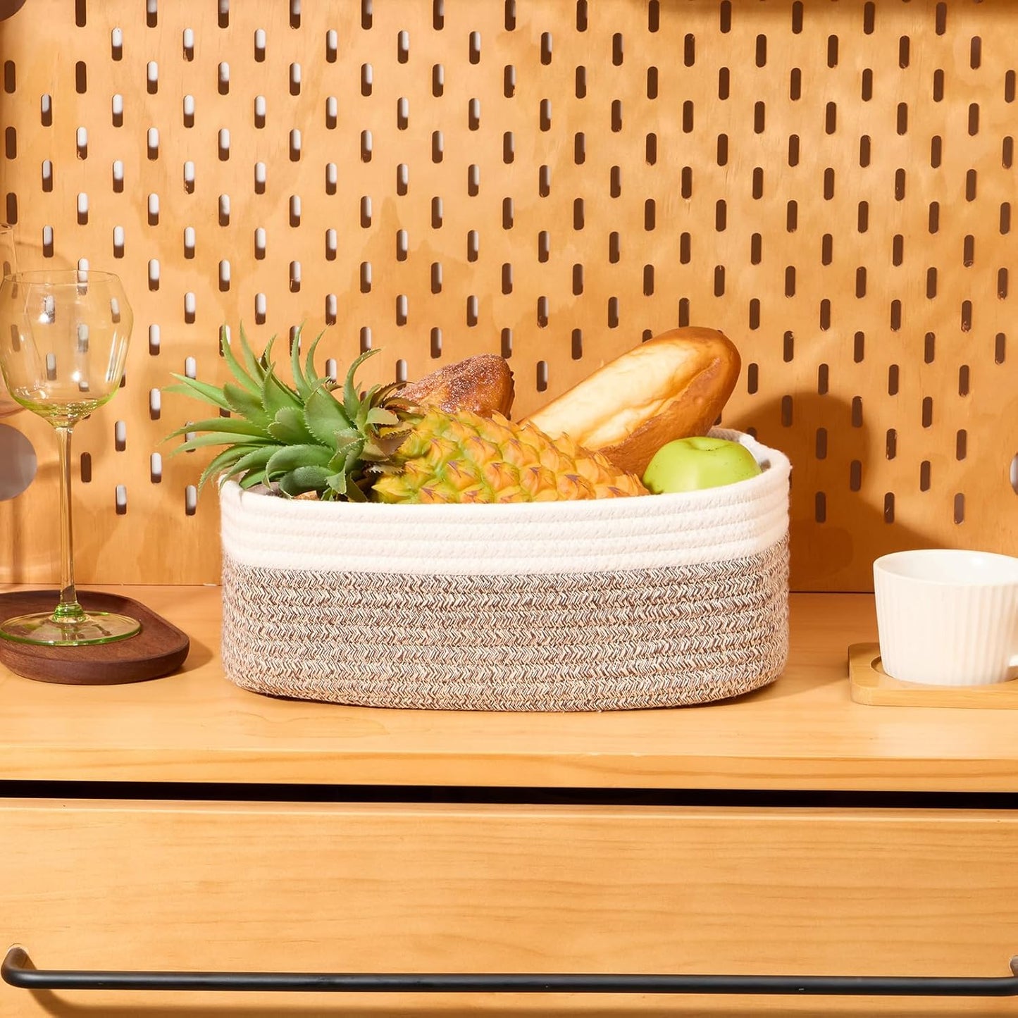 Small Storage Baskets for Organizing | Closet Organizer Bins | Shelf Toy Basket | Woven Rope Baskets | Cube Decorative Box | Shallow Basket | 11.5x7.5x4.7” | 3 Packs White Brown