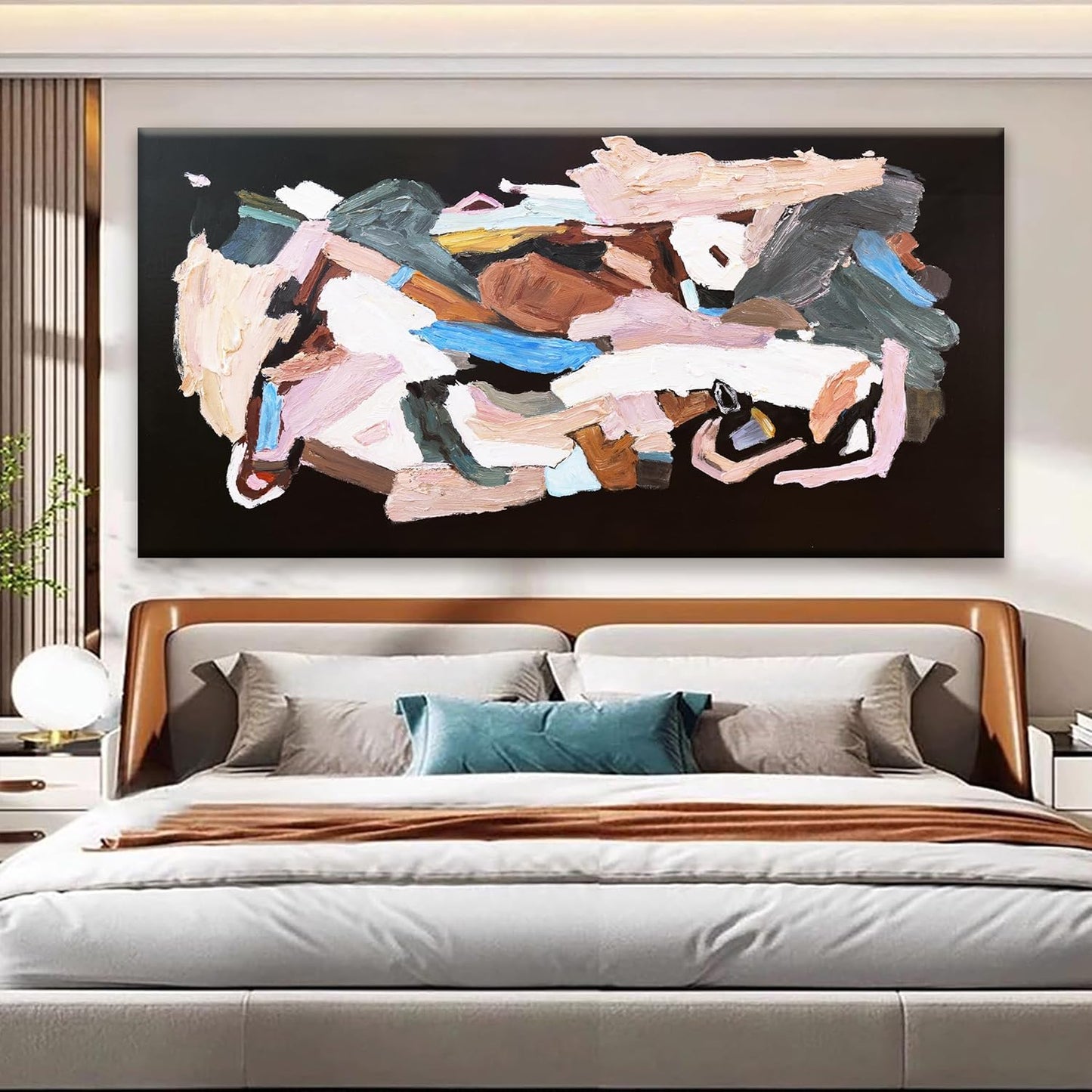 TAIJXAGSG Large Black Abstract Wall Art For Living Room Decor Grunge Room Canvas Art Wall Decor 29" X 58" Painting Colorful Wall Art Line Art For Bedroom Home Office Dining Room Wall Decorations