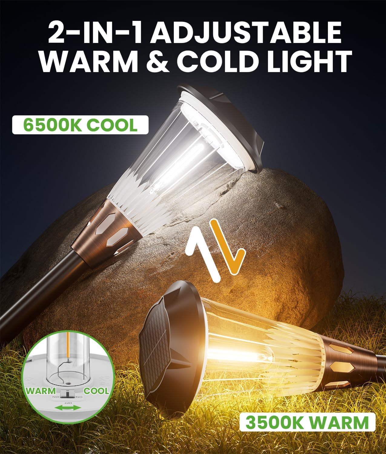 Bright Solar Lights Outdoor 6 Pack, 2-in-1 Cool&Warm Solar Pathway Lights, Pathway Landscape Lighting Waterproof IP65, Auto On/Off Outdoor Light for Yard Walkway Garden Driveway Landscape