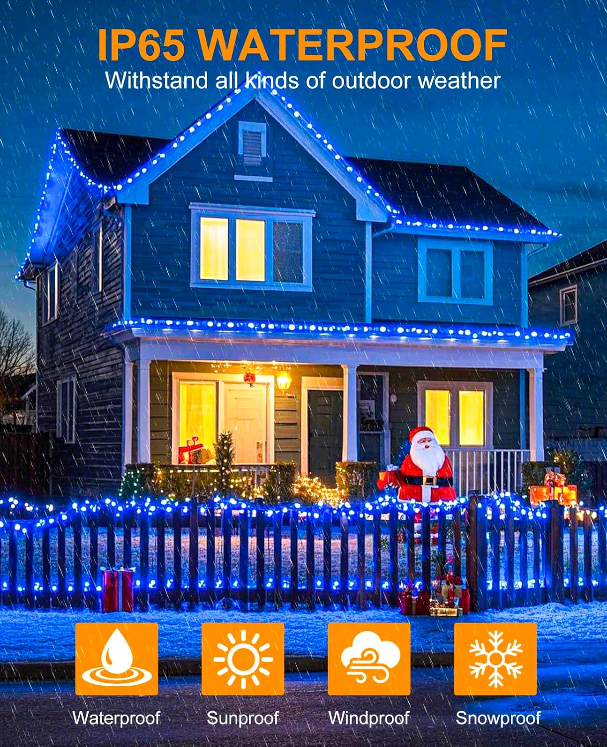 Christmas Lights Outdoor, 80FT 240 LED Christmas Tree Lights, Waterproof & 8 Modes & Timer, Connectable Green Wire String Light for Indoor Garden Xmas Party Holiday Decorations, Blue