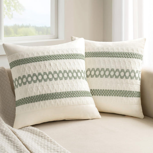 MIULEE Set of 2 Sage Green Boho Decorative Pillow Covers 16x16 Inch Farmhouse Rustic Couch Throw Pillows Modern Cotton Cushion Covers Retro Cute Macrame Woven Home Decor for Bed Sofa Chair
