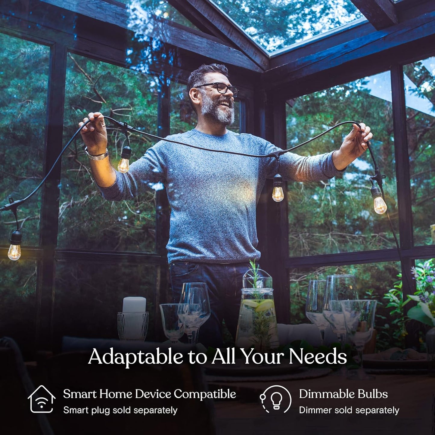 Brightech Ambience Pro Incandescent Outdoor String Lights - Commercial Grade Waterproof Patio Lights with 24 Ft Dimmable Edison Bulbs, Porch String Lights for Patio, Backyard, Christmas - 7 Bulbs 11W