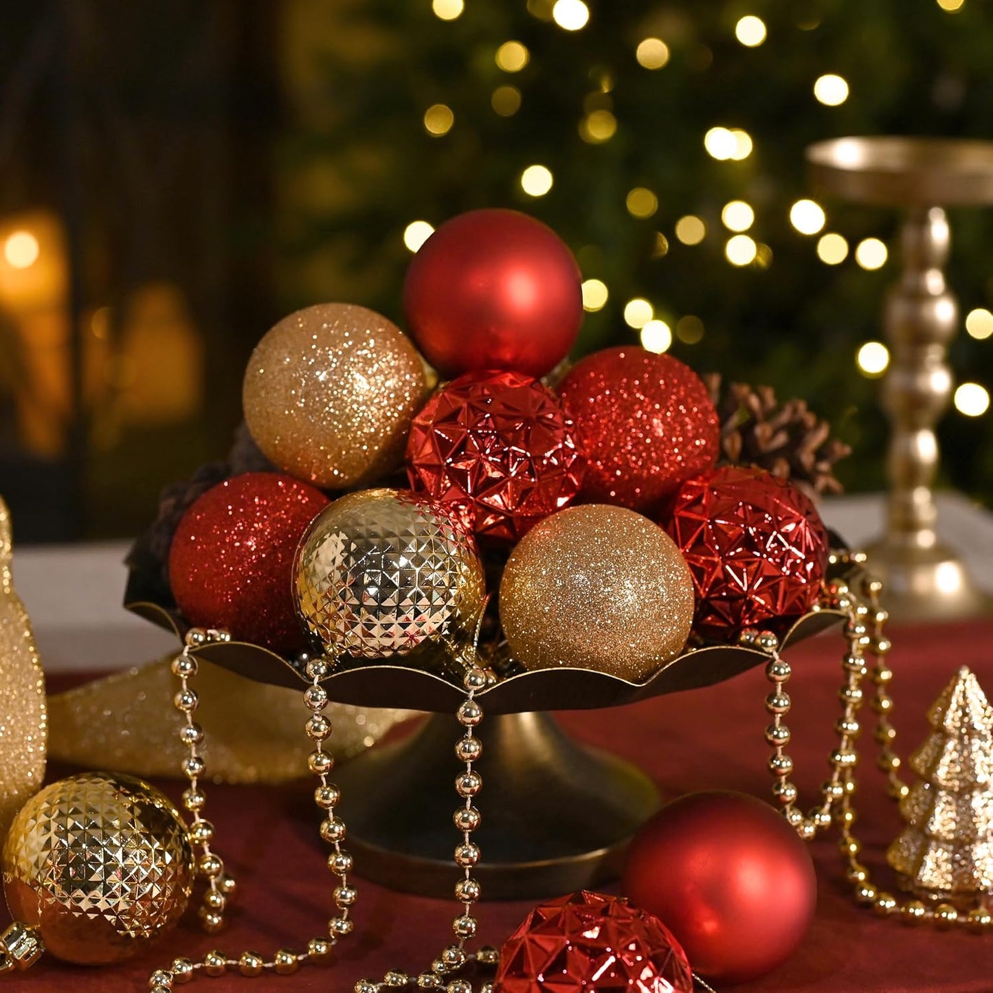 Valery Madelyn Christmas Tree Decorations Ornament Set for Fall Halloween, 50ct 2.36 Inches Red and Gold Shatterproof Christmas Ball Ornaments Hanging Xmas Holiday Party Decor