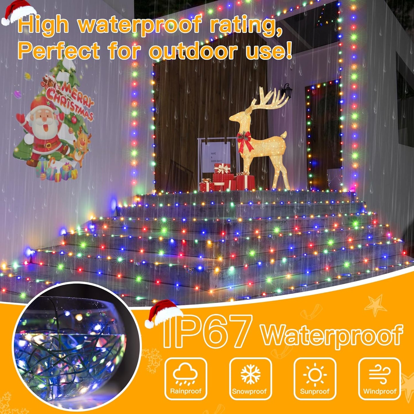Ollny Christmas Lights 800 LED 262FT Plug in, IP67 Waterproof Green Wire Outdoor Christmas Lights with Remote, 8 Modes with Timer String Light for House Indoor Xmas Decorations Multicolored