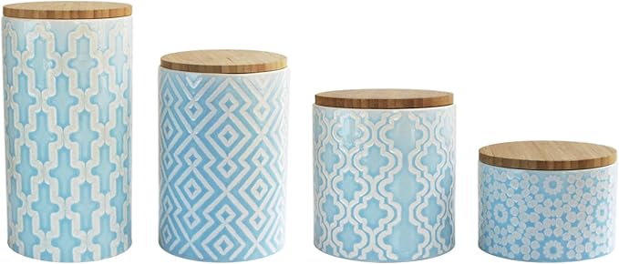 American Atelier Arabesque Canister Set, Ceramic, Blue, 4 Piece