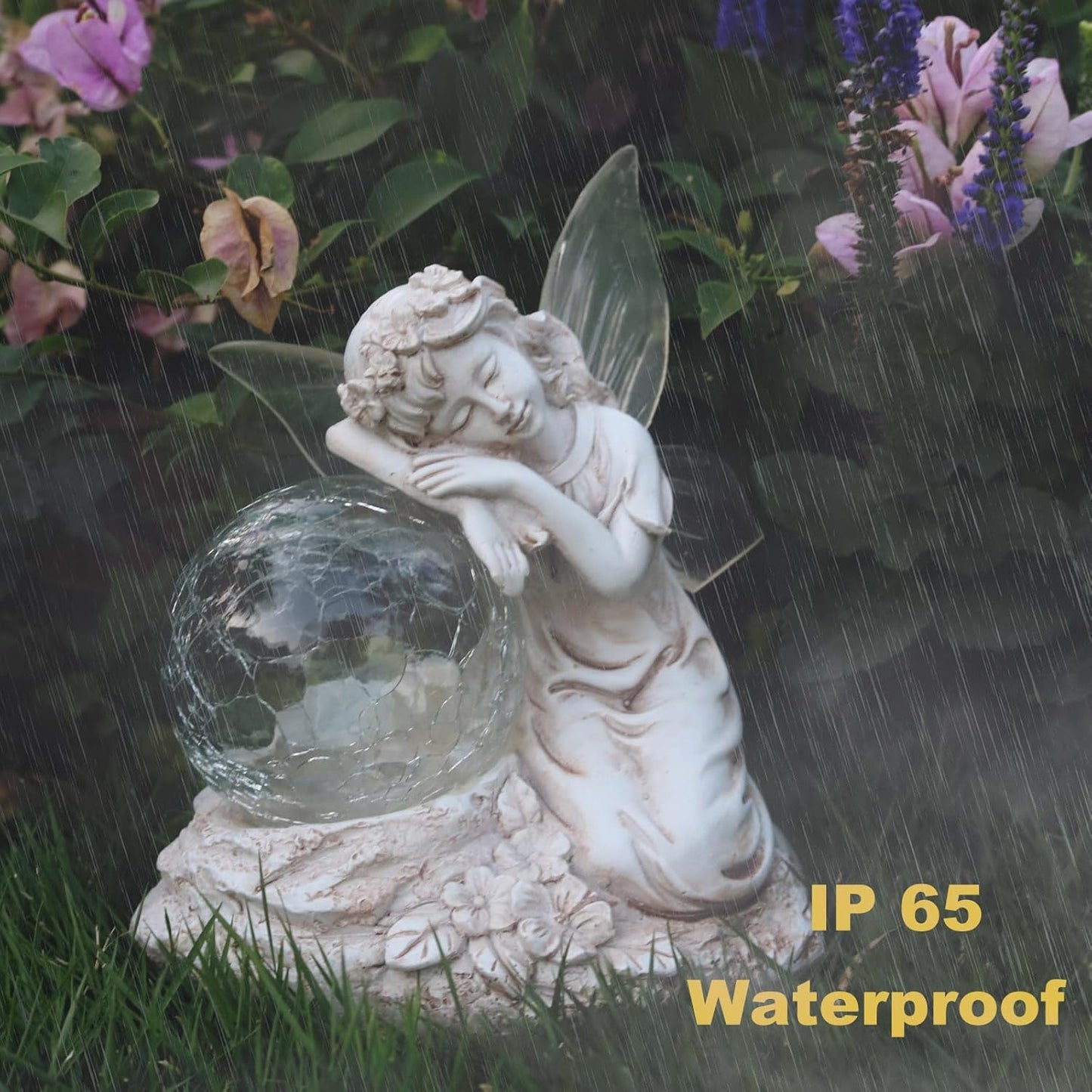 Solar Angel Garden Statue Outdoor Decor with Crackle Glass Globe Color Changing Light Angels Garden Figurines Garden Decor Lawn Ornaments for Patio Yard Lawn