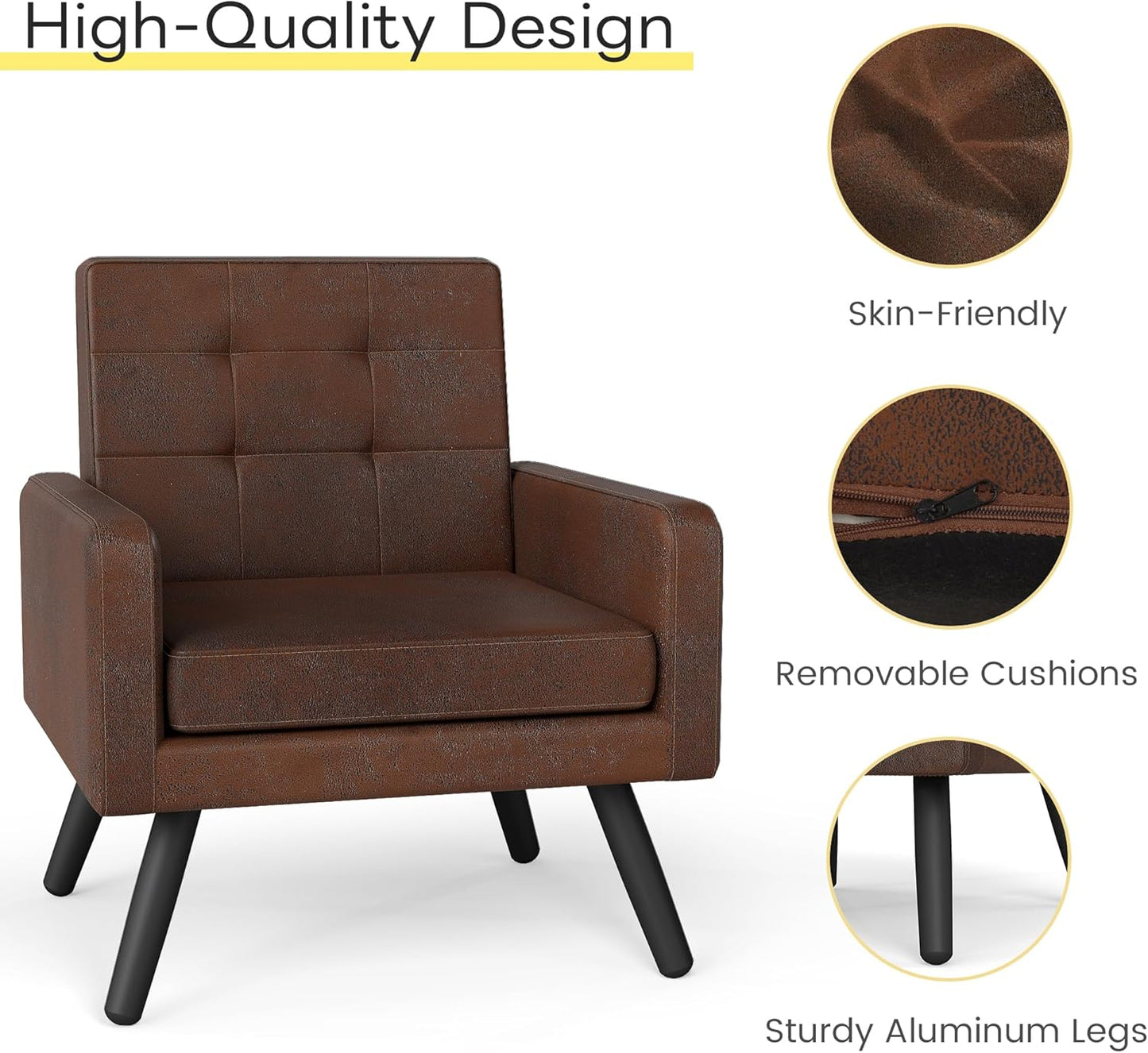 Kromax Mid-Century Modern Accent Chair Set of 2 for Living Room, 496 Lb. Weight Capacity, Dual Armrests, Comfy Extra Large Seat, Timeless Style Perfect for Reading & Relaxing, Bronze