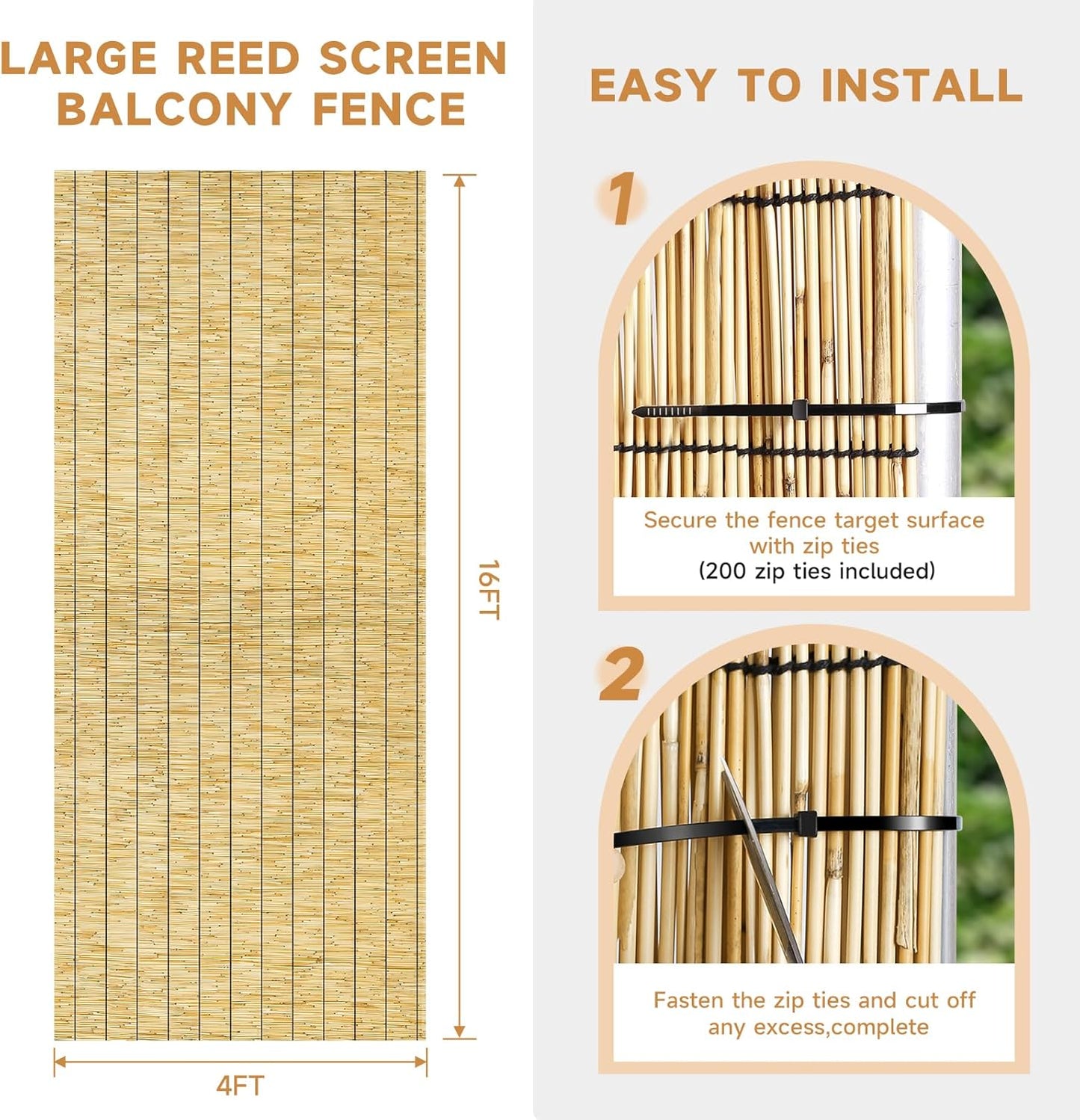 ZNCMRR Reed Fencing Rolls Natural Bamboo Fence Rolls 2 Pcs 4 Feet High Privacy Fence for Balcony Patio Garden Backyard Outdoor 4FT X 16.4FT（Yellow）