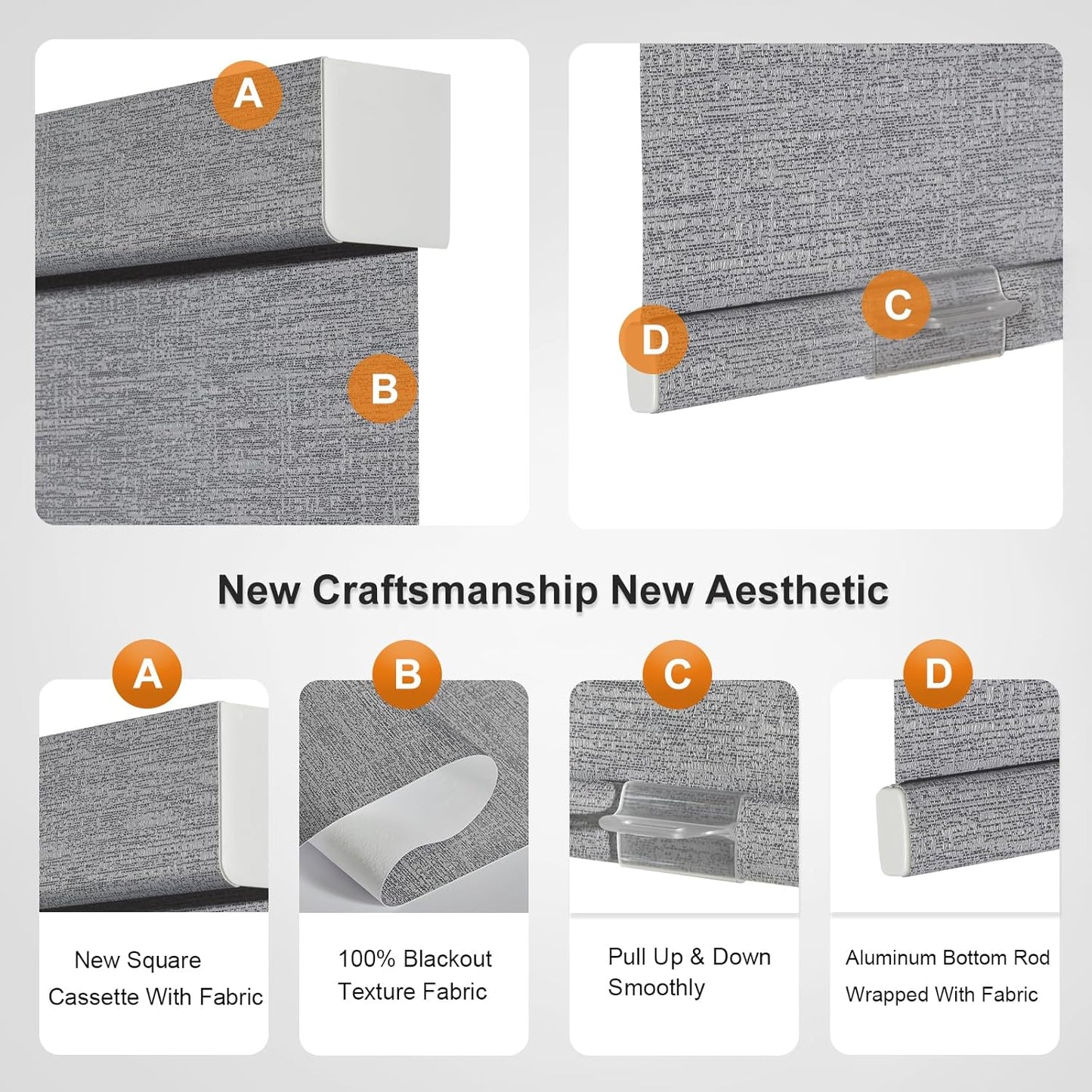 Persilux Blackout Roller Shades for Indoor Windows with Upgraded Cassette, Cordless Shades Window Blinds Pull Down for Doors, Easy to Install for Office/Living Room/Bedroom, Grey(46.5" W x 72" H)