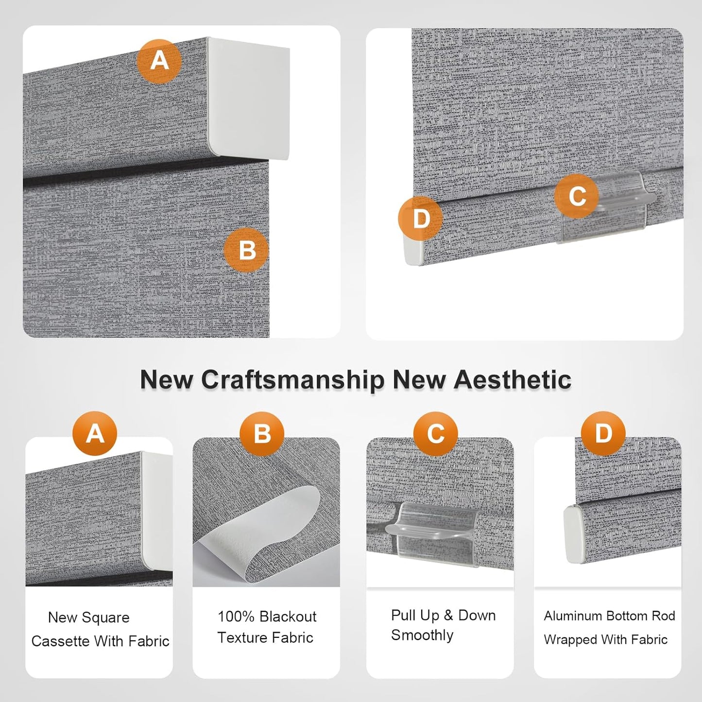 Persilux Blackout Roller Shades for Indoor Windows with Upgraded Cassette, Cordless Shades Window Blinds Pull Down for Doors, Easy to Install for Office/Living Room/Bedroom, Grey(24.5" W x 84" H)