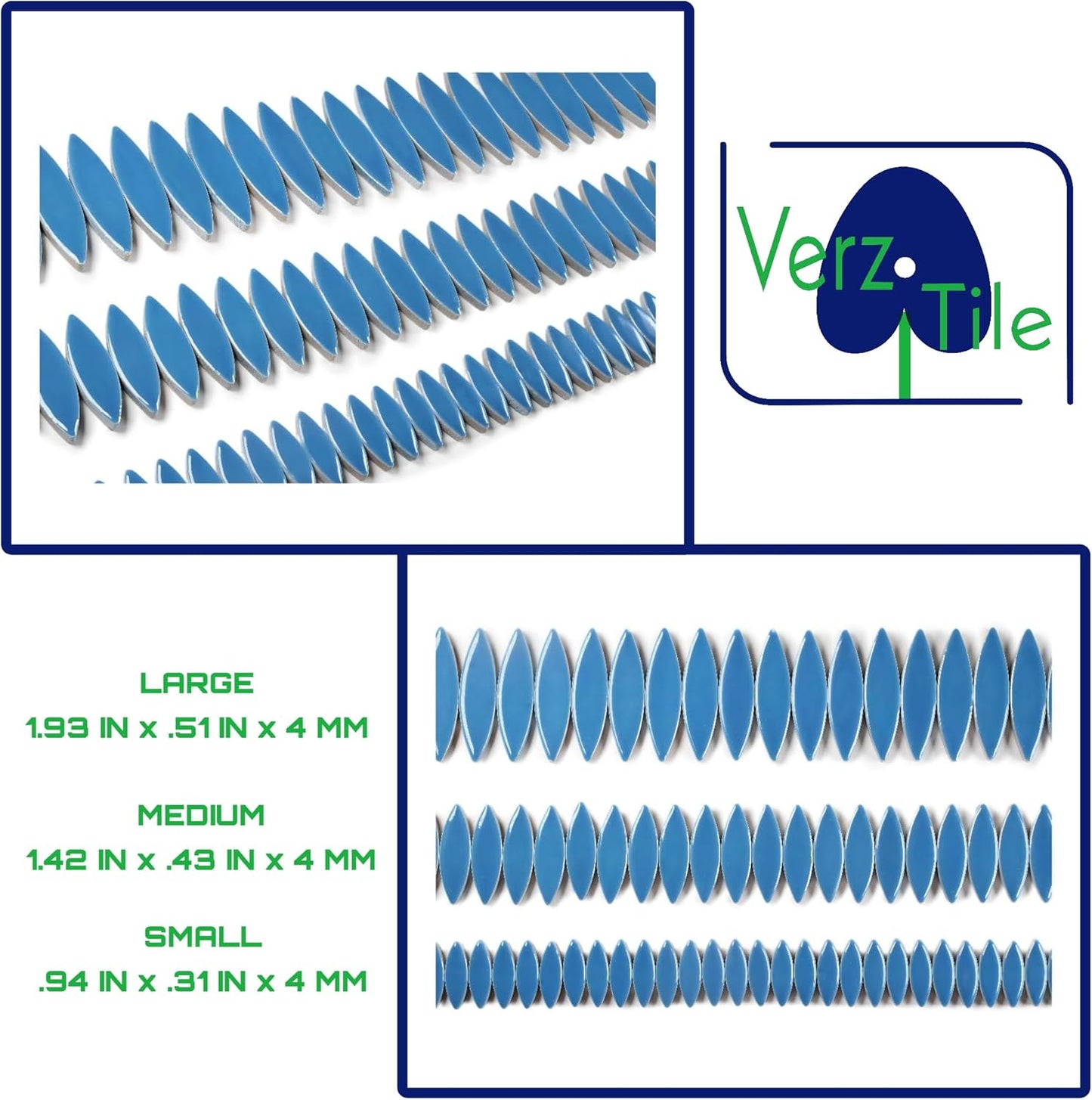 VerzTile Mosaic Tiles for Crafts - Petal Shaped Ceramic Tile Craft Hobbies & Art Projects 39 Color Options Endless Creativity DIY Design (Electric Blue)