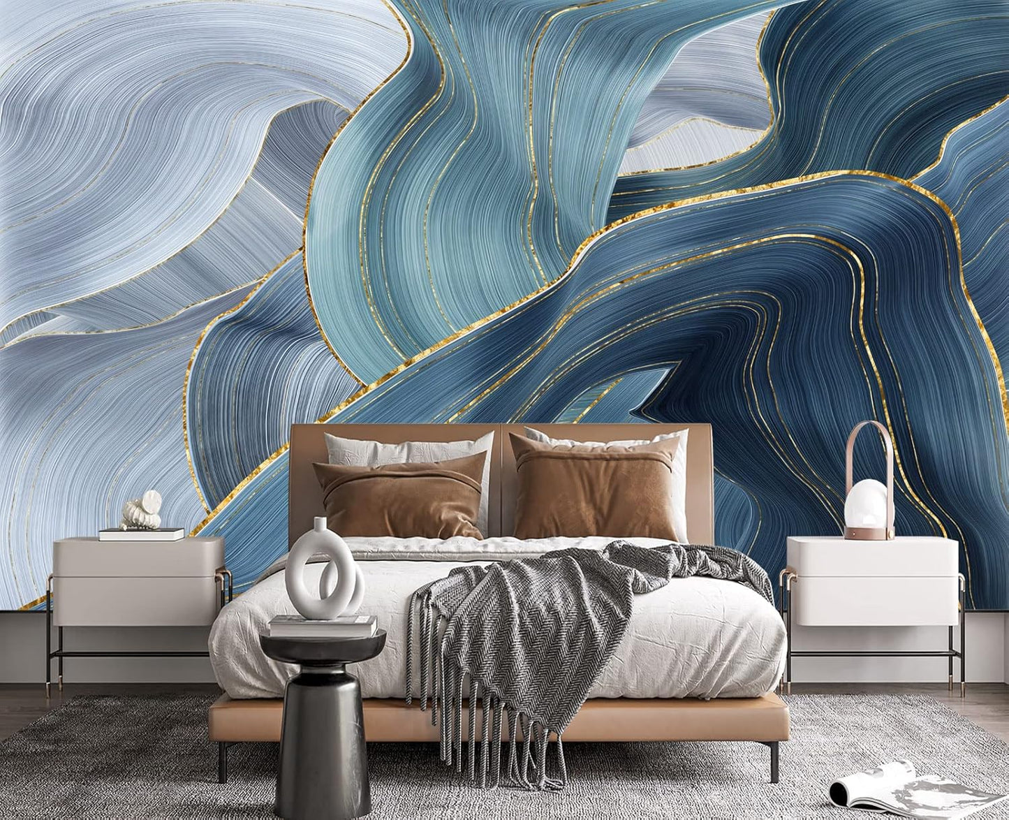 Gilding Marble Blue Wall Mural Wallpaper for Bedroom 137" x 100"